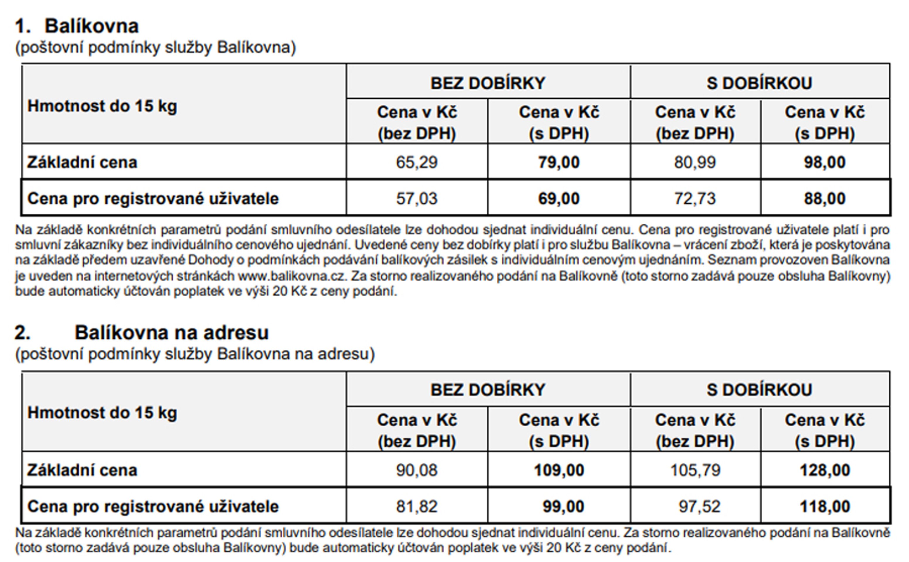 Balíkovna - Ceník poštovních služeb od 1. 2. 2025 (9/10)
