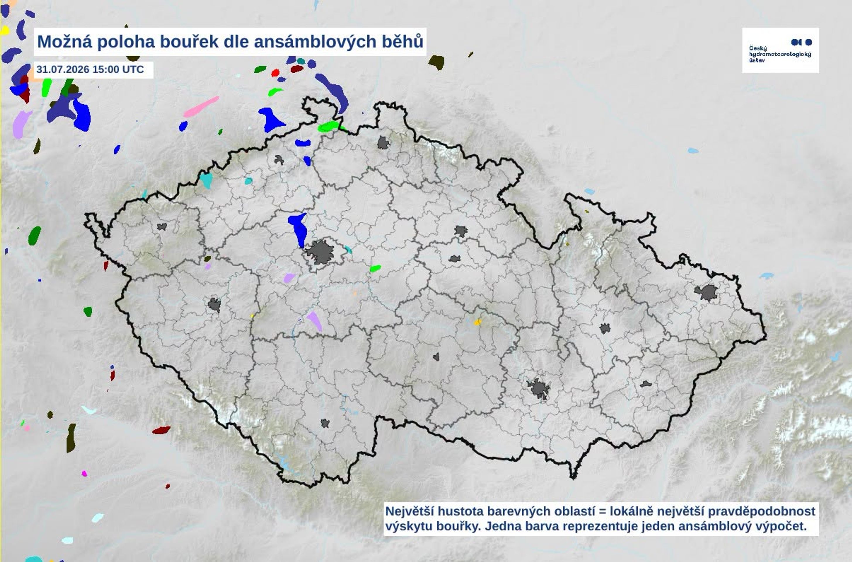 Pravděpodobný výskyt bouřek - Mapy ČHMÚ (3/3)