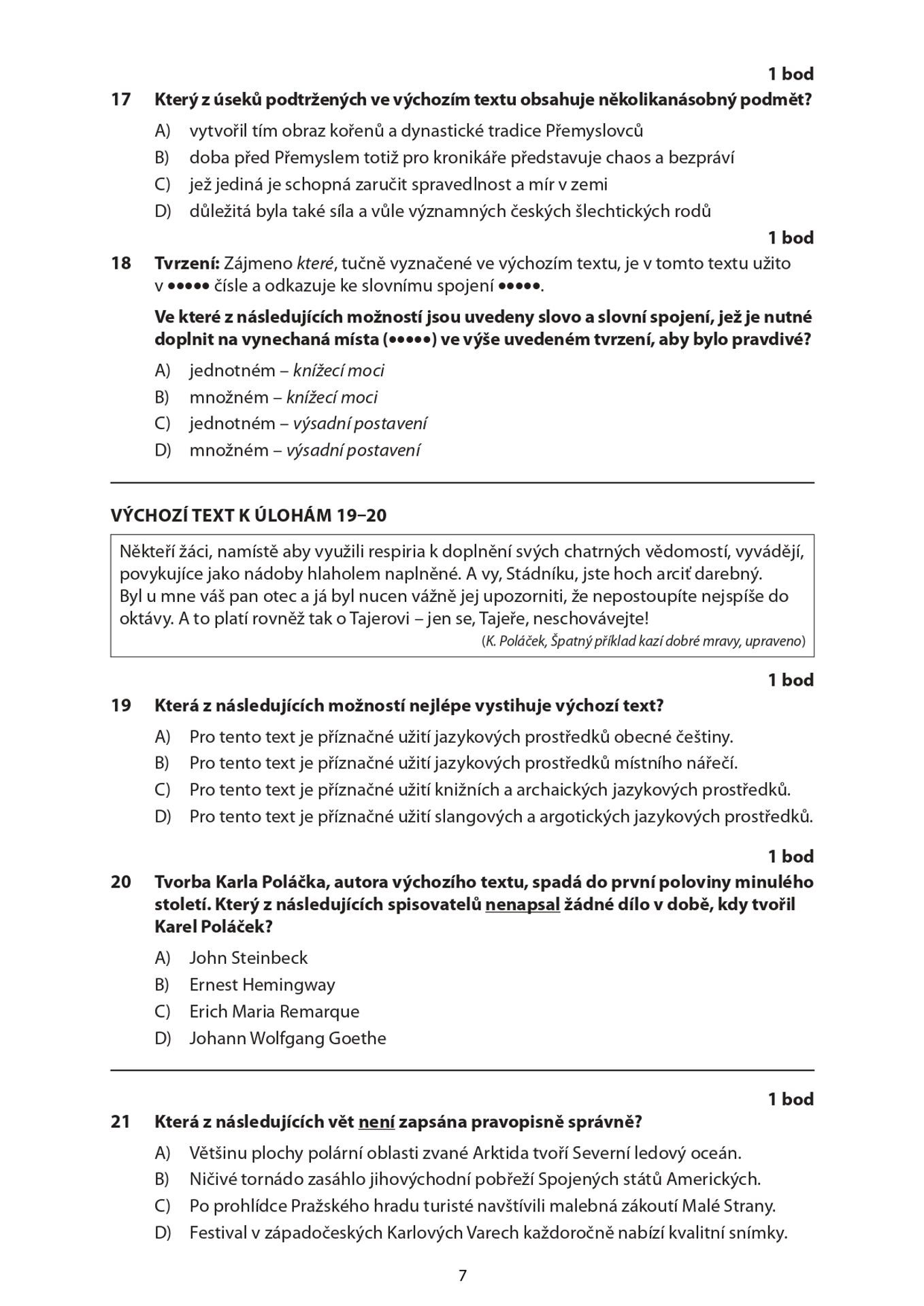 Didaktický test z českého jazyka 2025 (7) - Didaktický test z českého jazyka 2025 (7/11)