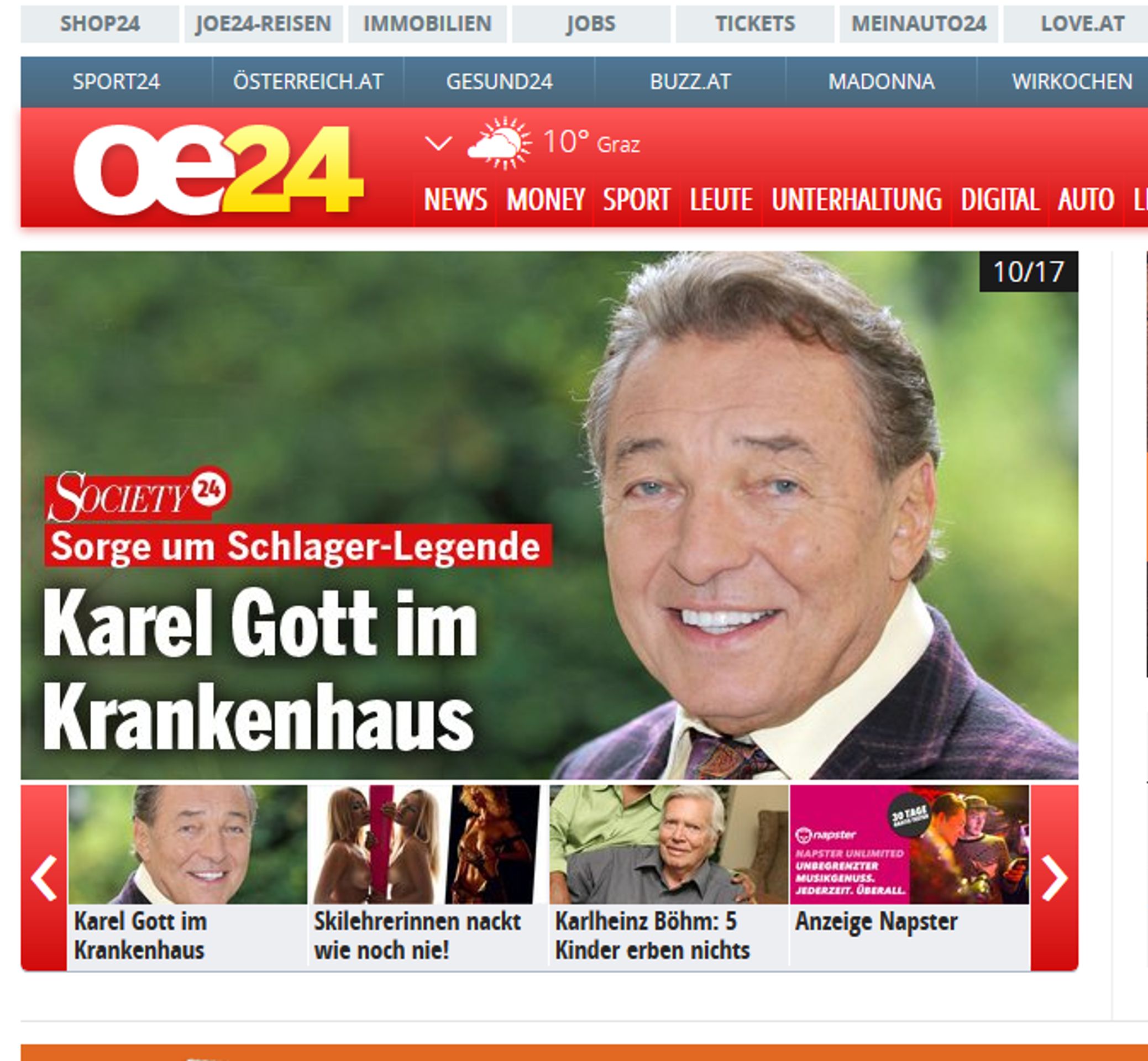Karel Gott v OE24 - GALERIE: Zahraniční weby o zdravotním stavu Karla Gotta (5/7)