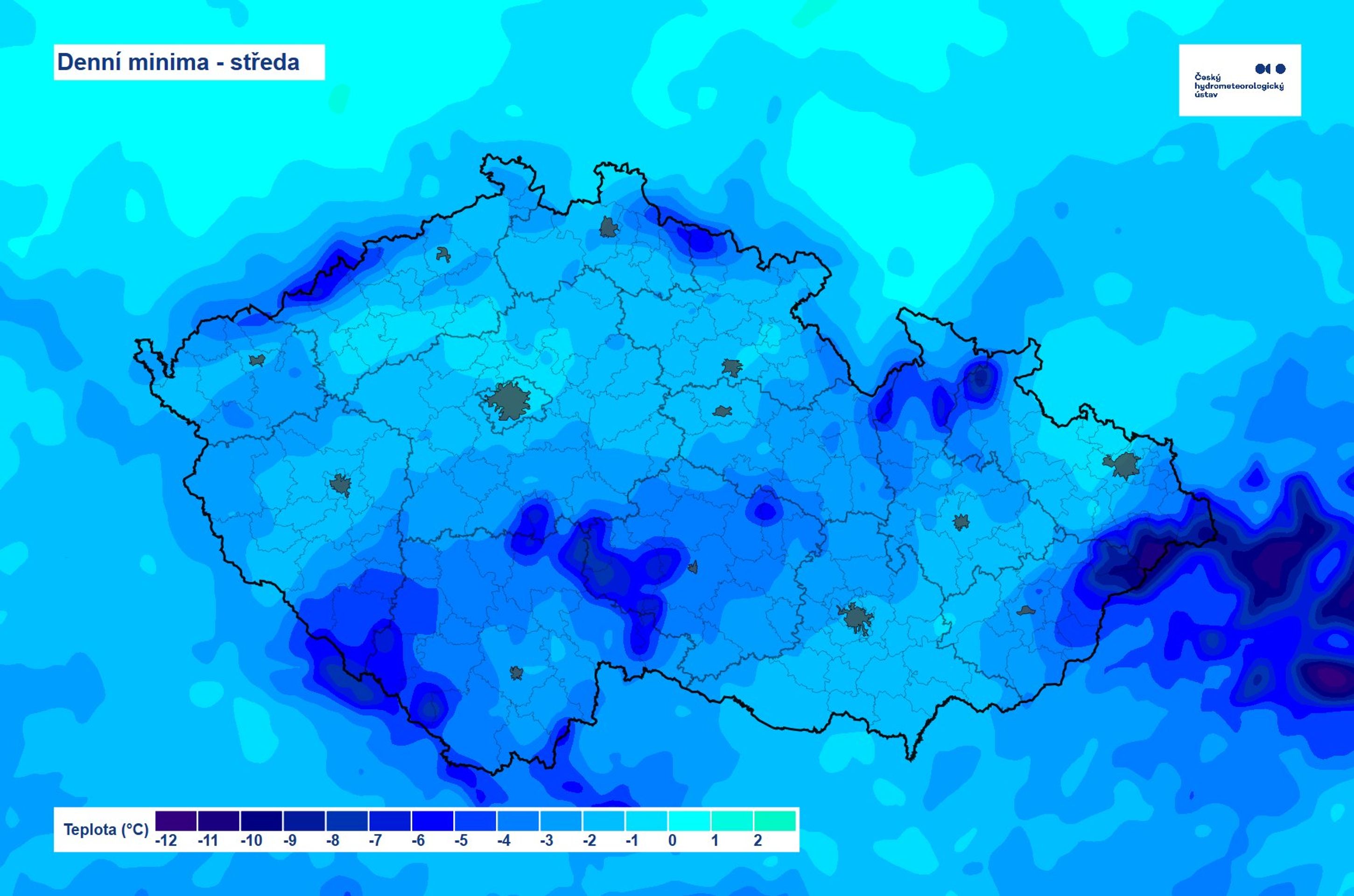 Denní minima – středa 19. 11. - Počasí ČHMÚ (2/3)