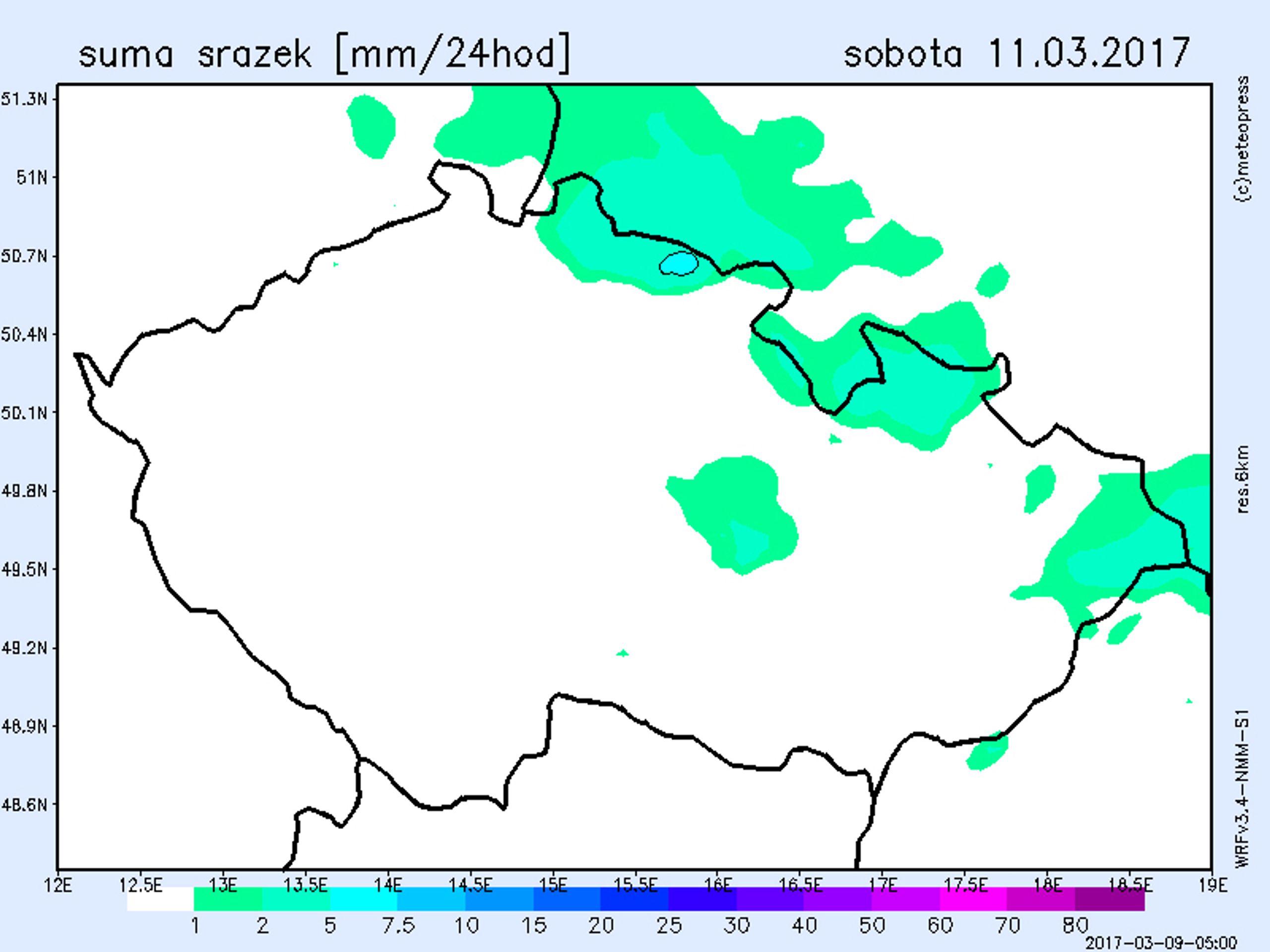 Srážková mapa - sobota - GALERIE: Mapy srážek (2/4)