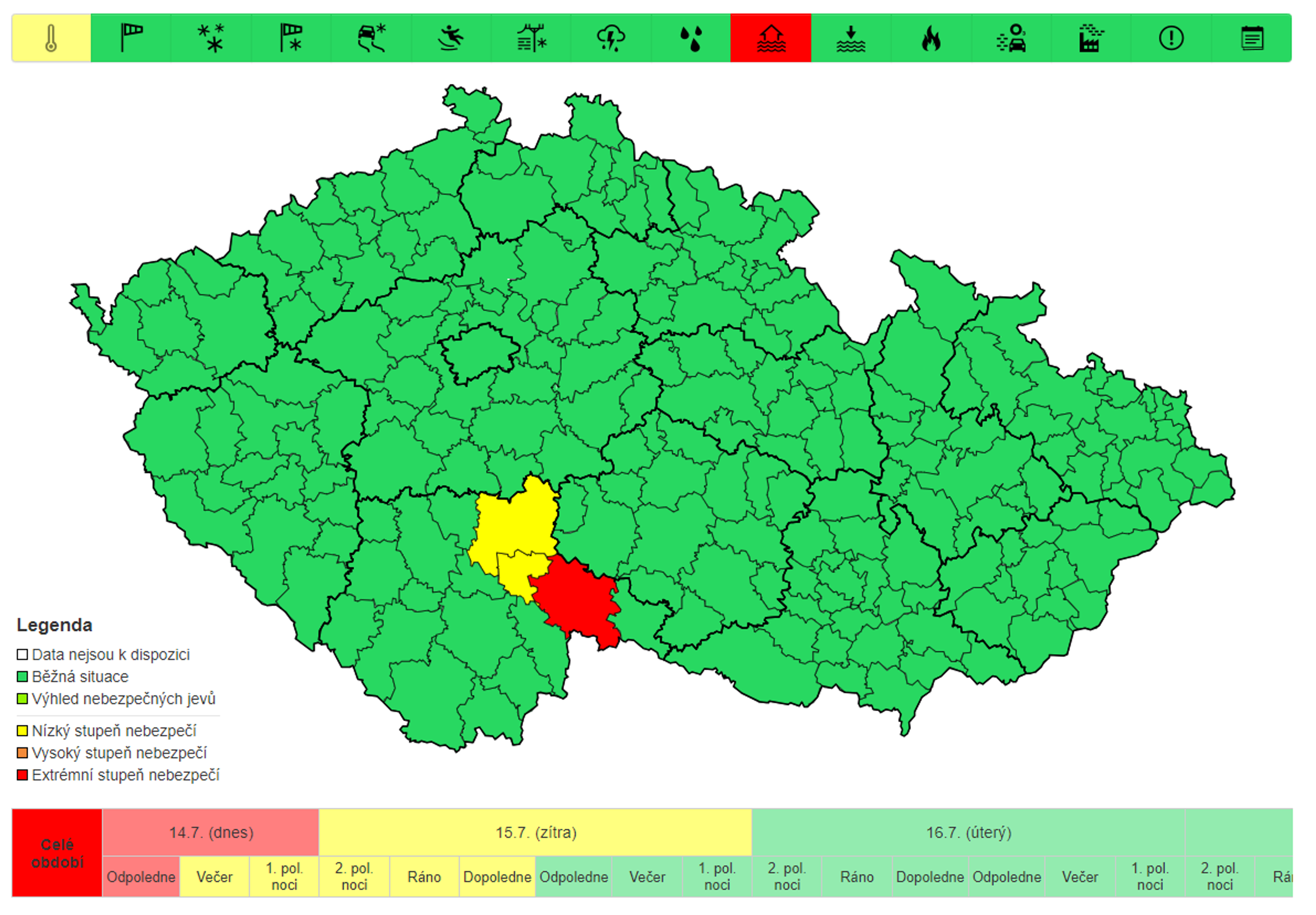 Výstraha před povodněmi 15. 7. 2024 - Výstrahy ČHMÚ (3/3)