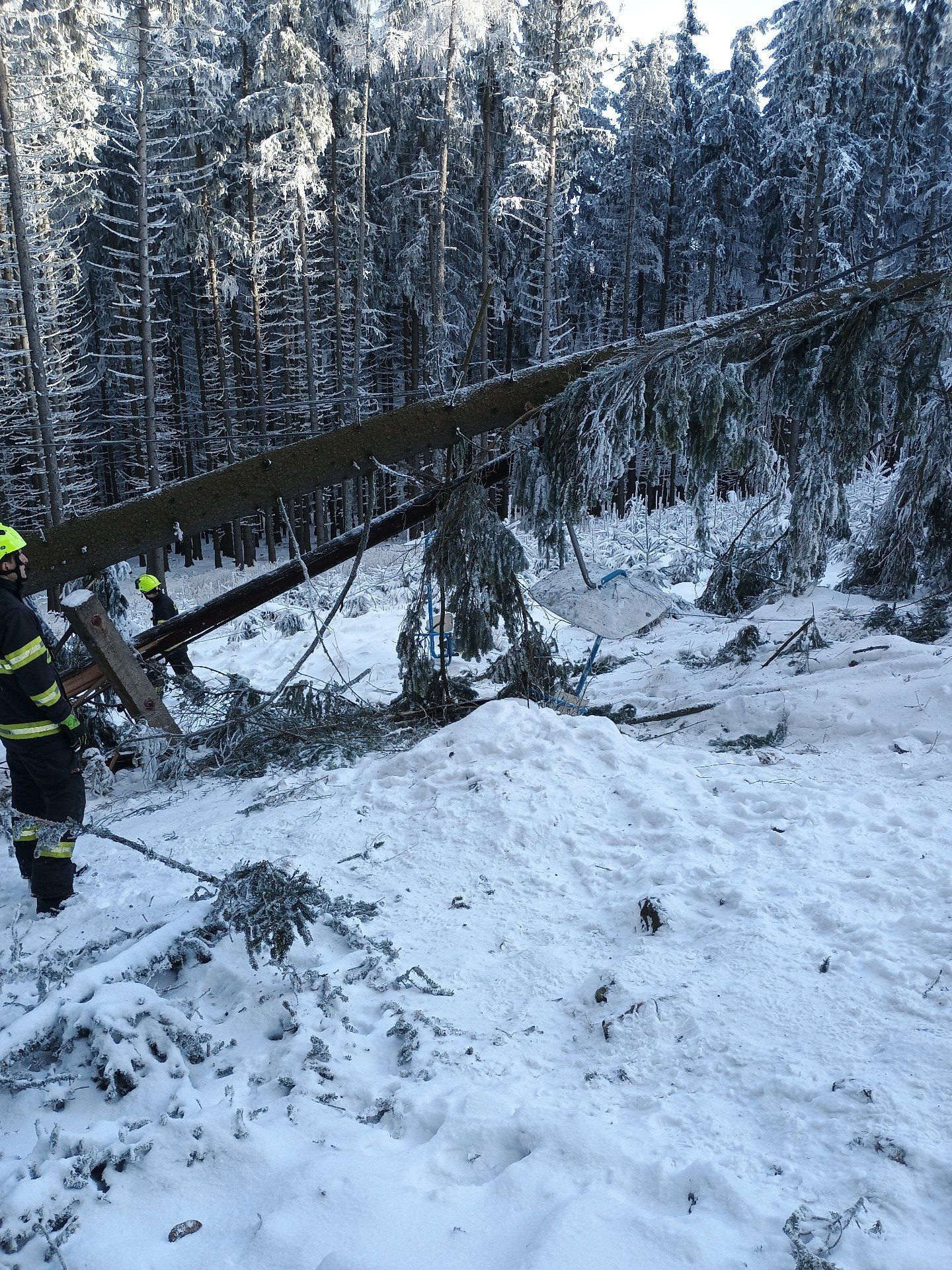 Pád stromu na lanovku na Kleť - Pád stromu na lanovku na Kleť (1/3)