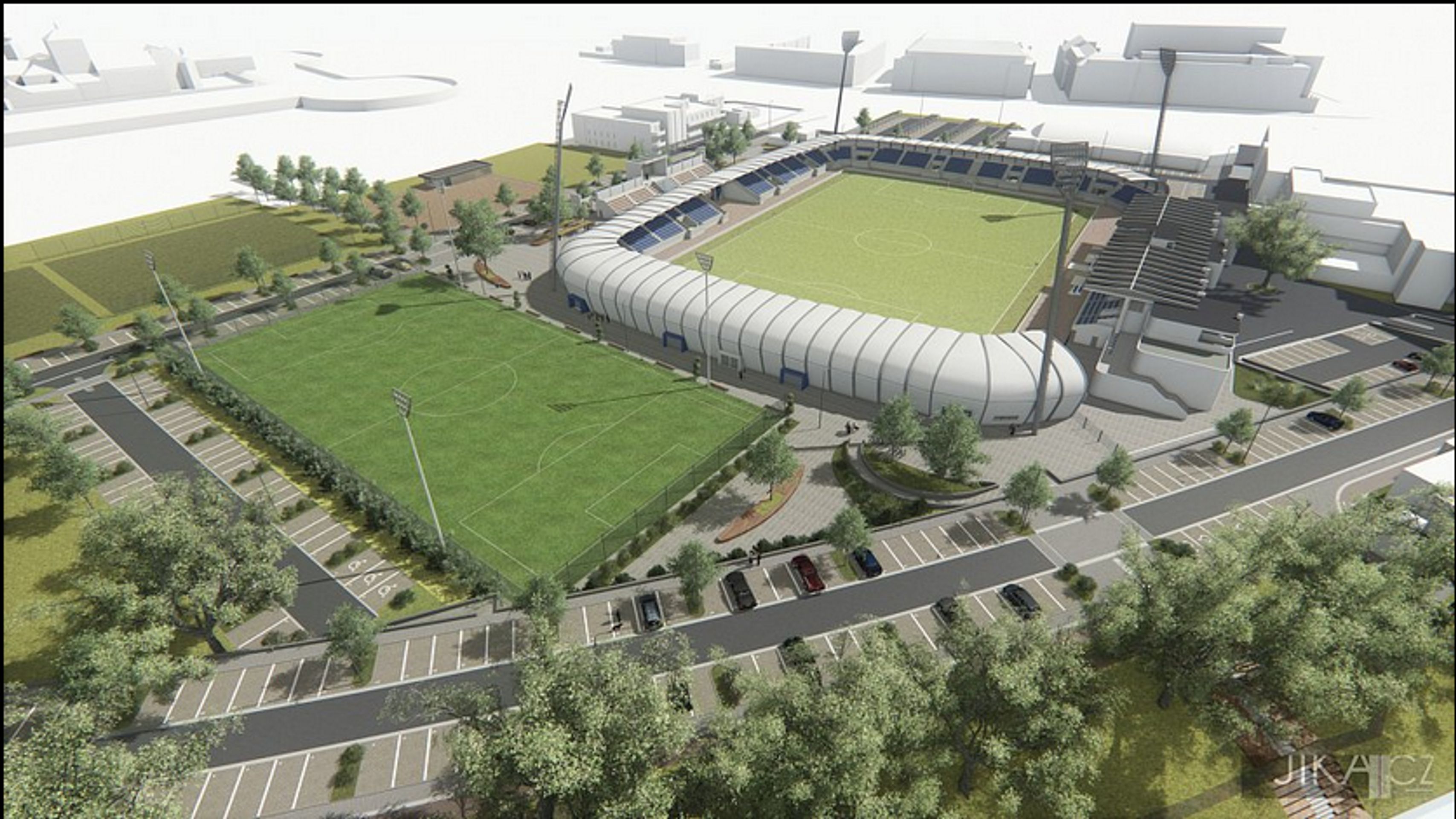 Takhle by měl vypadat nový fotbalový stadion v Pardubicích - GALERIE: Vizualizace nového stadionu v Pardubicích (1/4)