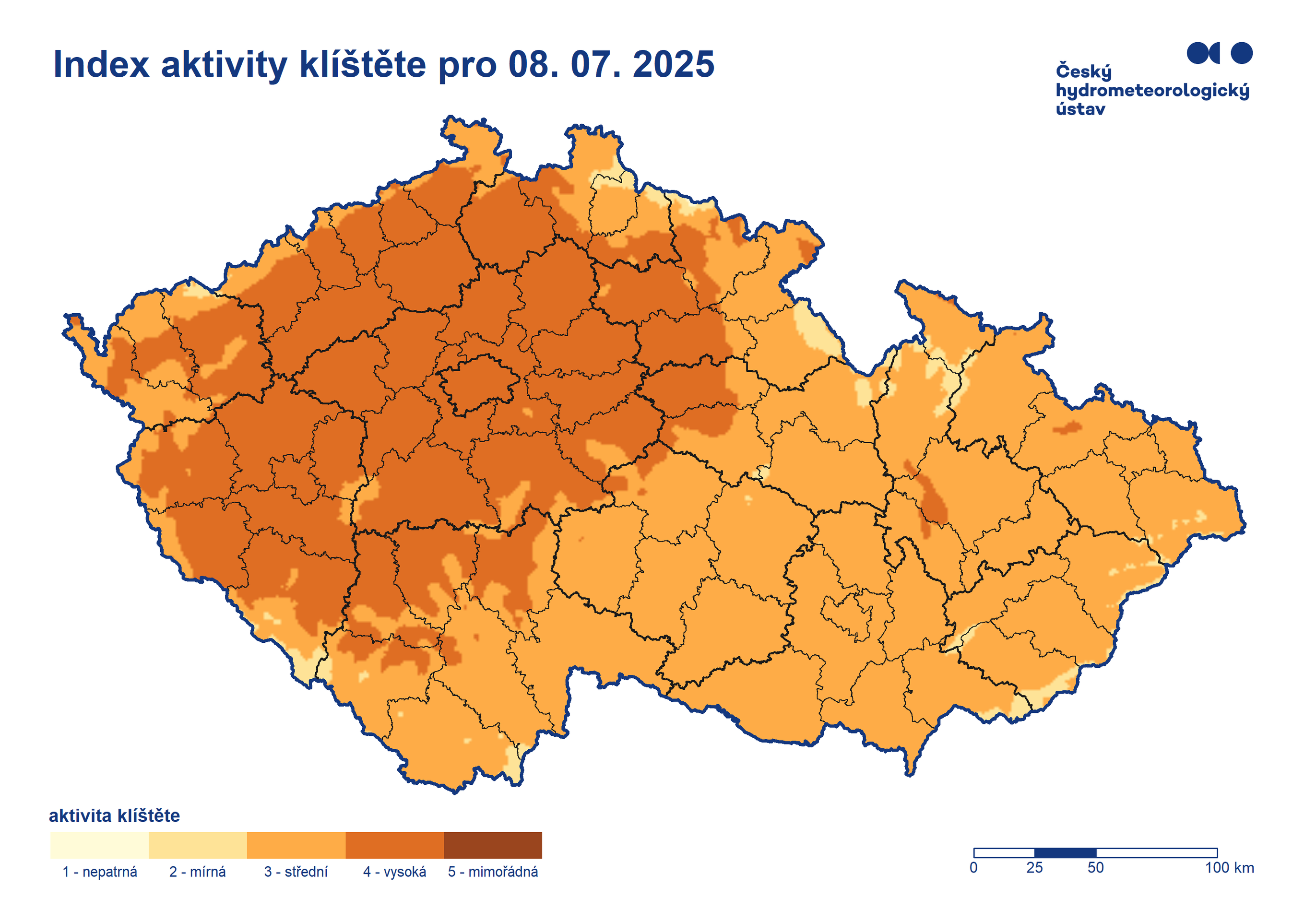 Index aktivity klíštěte 8.7. 2025 - Aktivita klíšťat (2/3)