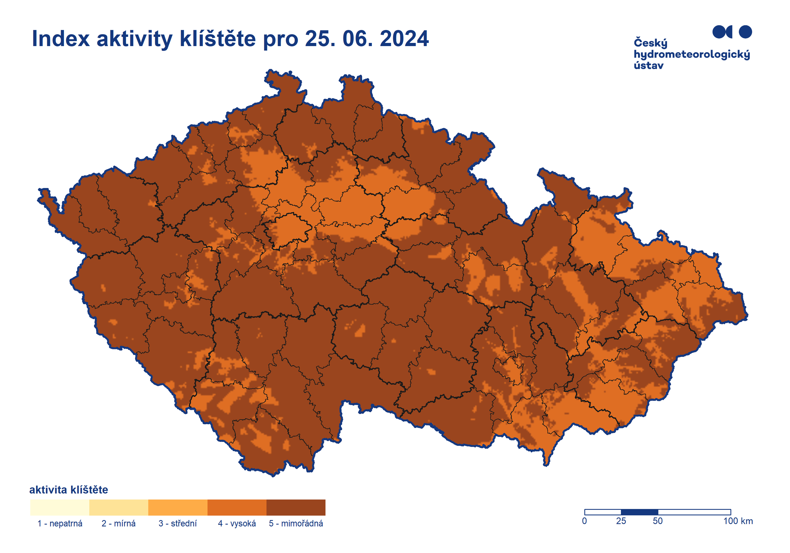 Index aktivity klíštěte, 25. 6. 2024 - Aktivita klíšťat (2/3)