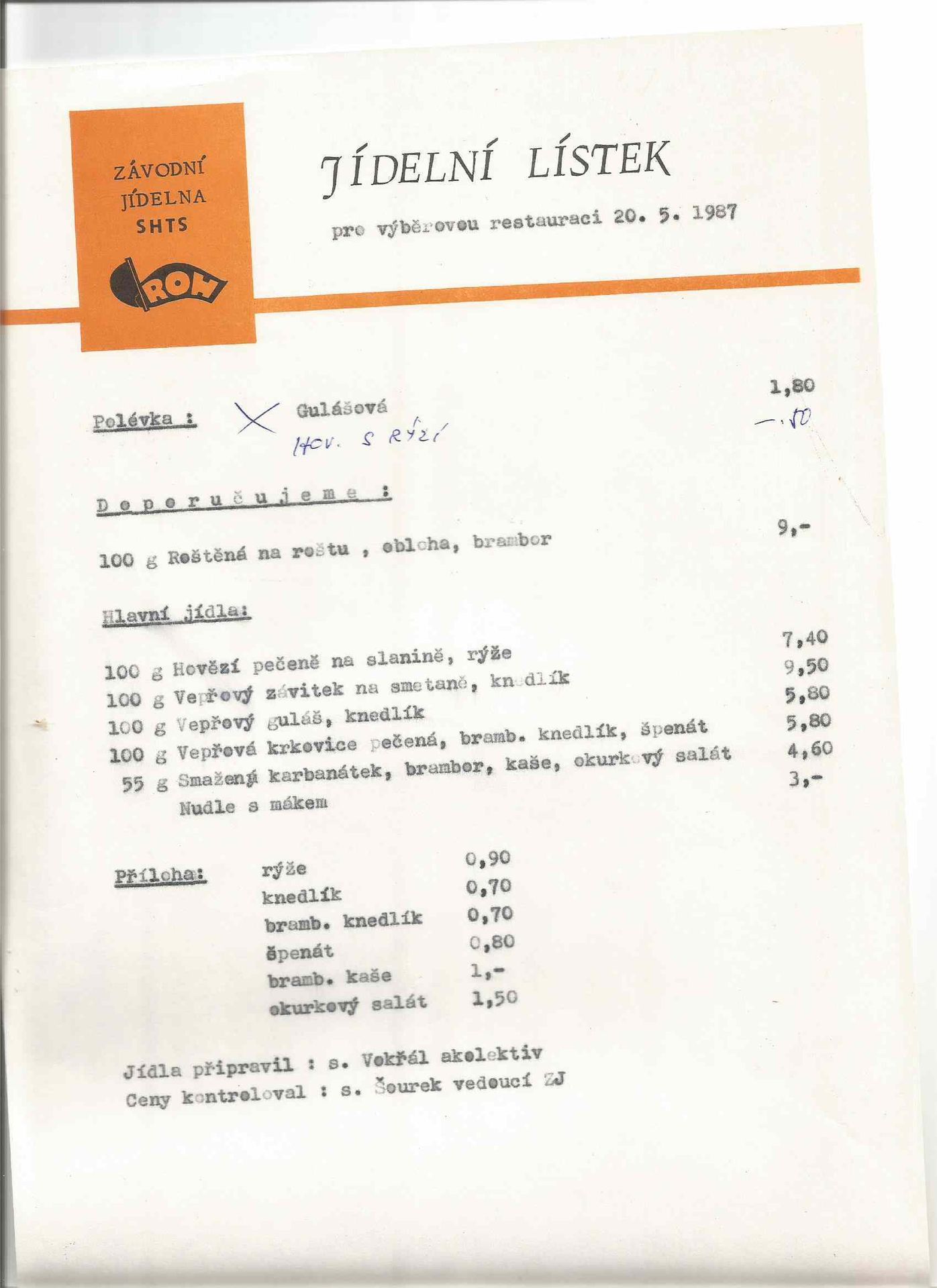 Dřívější jídelníčky - 5 - GALERIE: Jídelní menu (2/6)