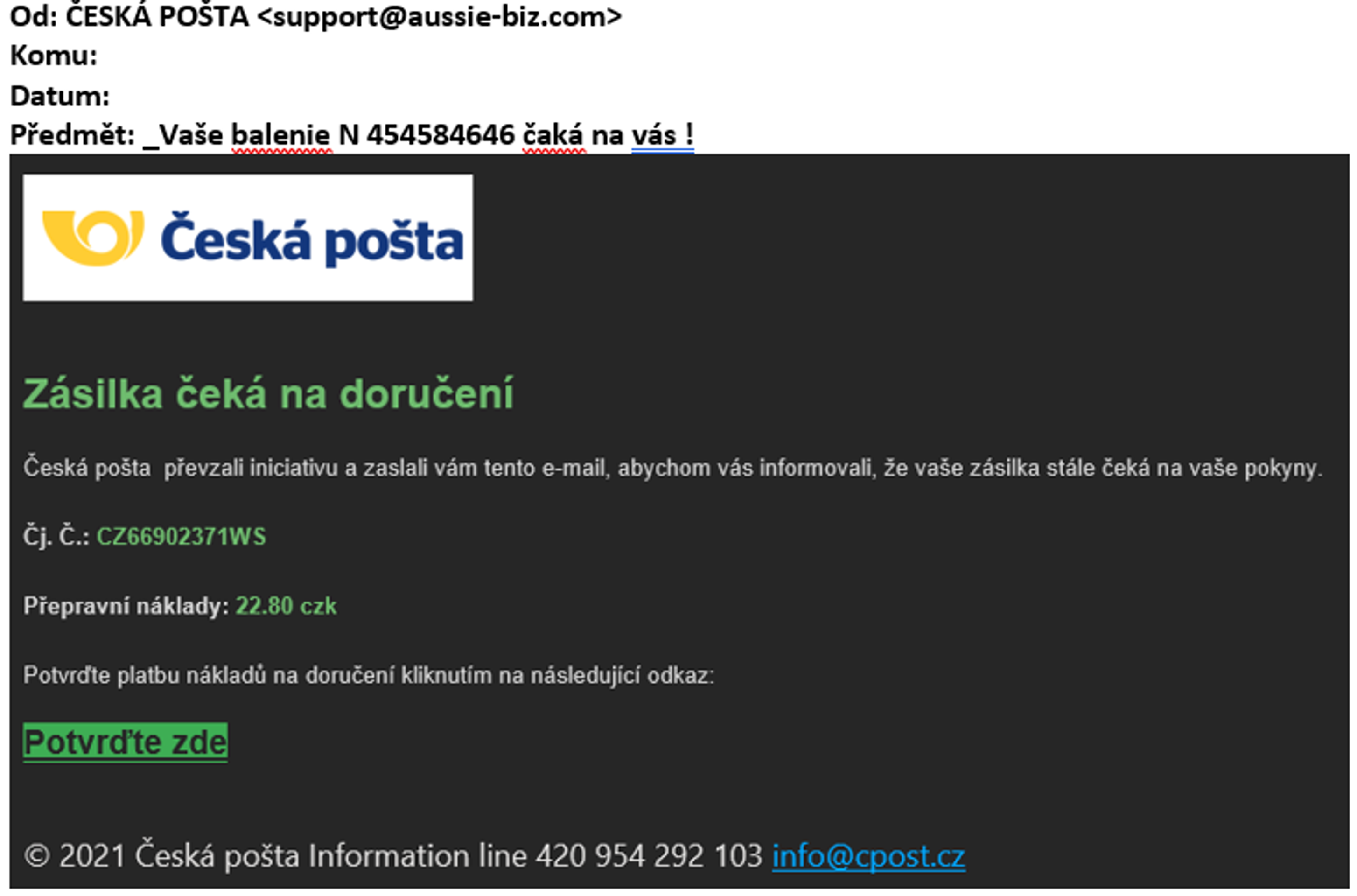 16-12a - Falešné e-maily vydávající se za Českou Poštu (6/14)