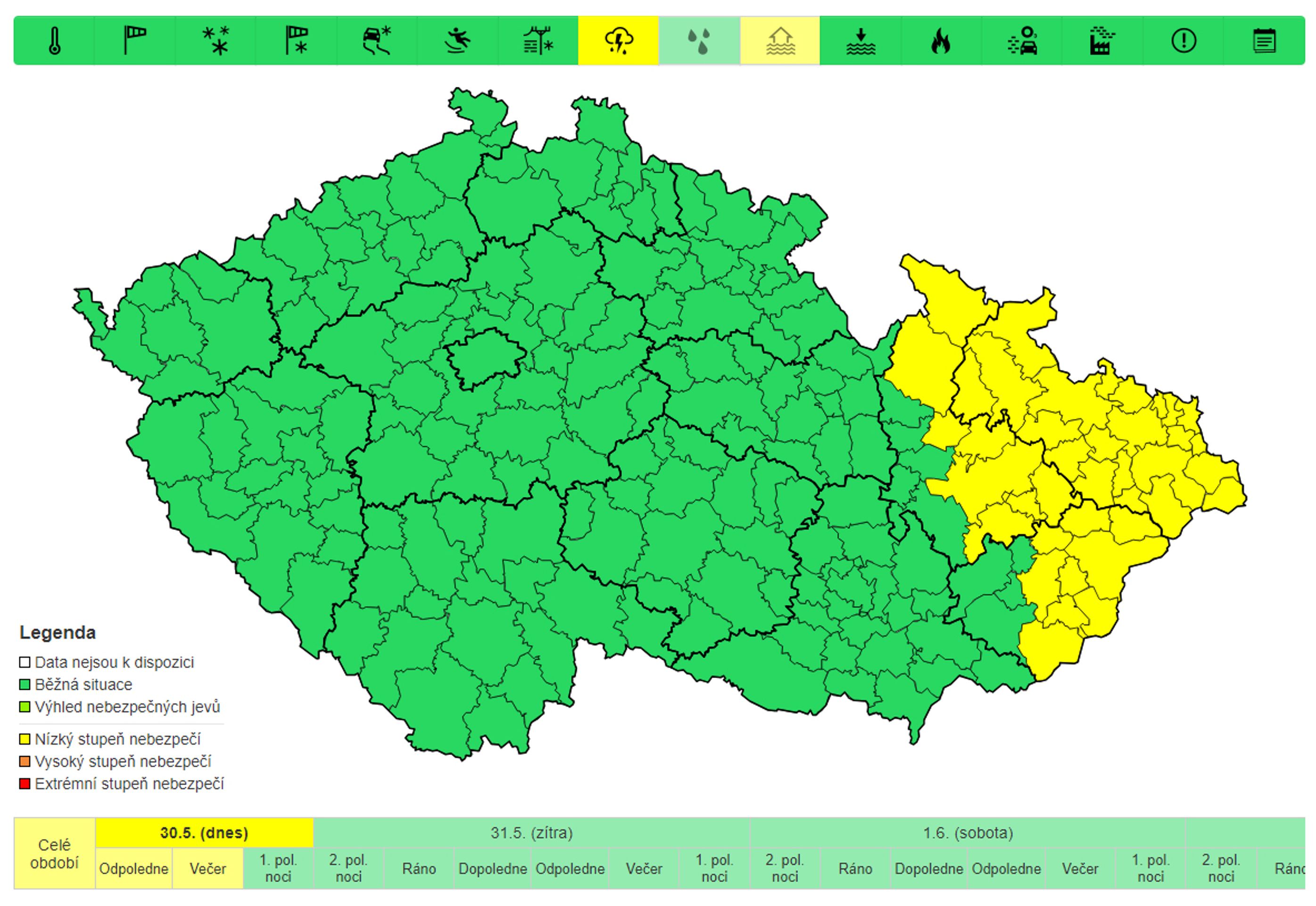 Výstraha před bouřkou, 30. 5. - Výstrahy na nejbližší dny (1/5)