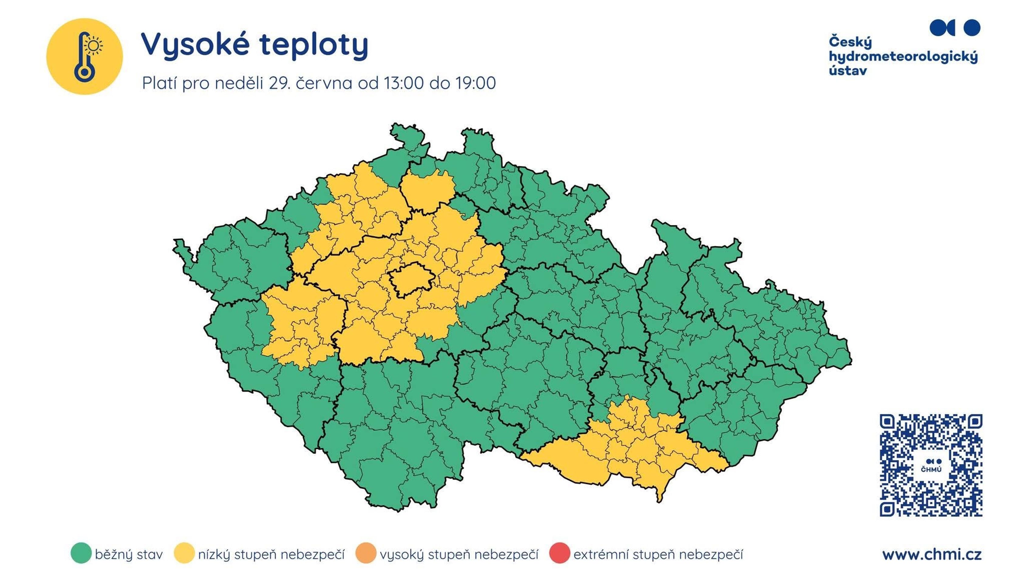 Výstraha před horkem v neděli 29. června 2025 - Výstraha před horkem 29. 6. - 3. 7. 2025 (1/4)