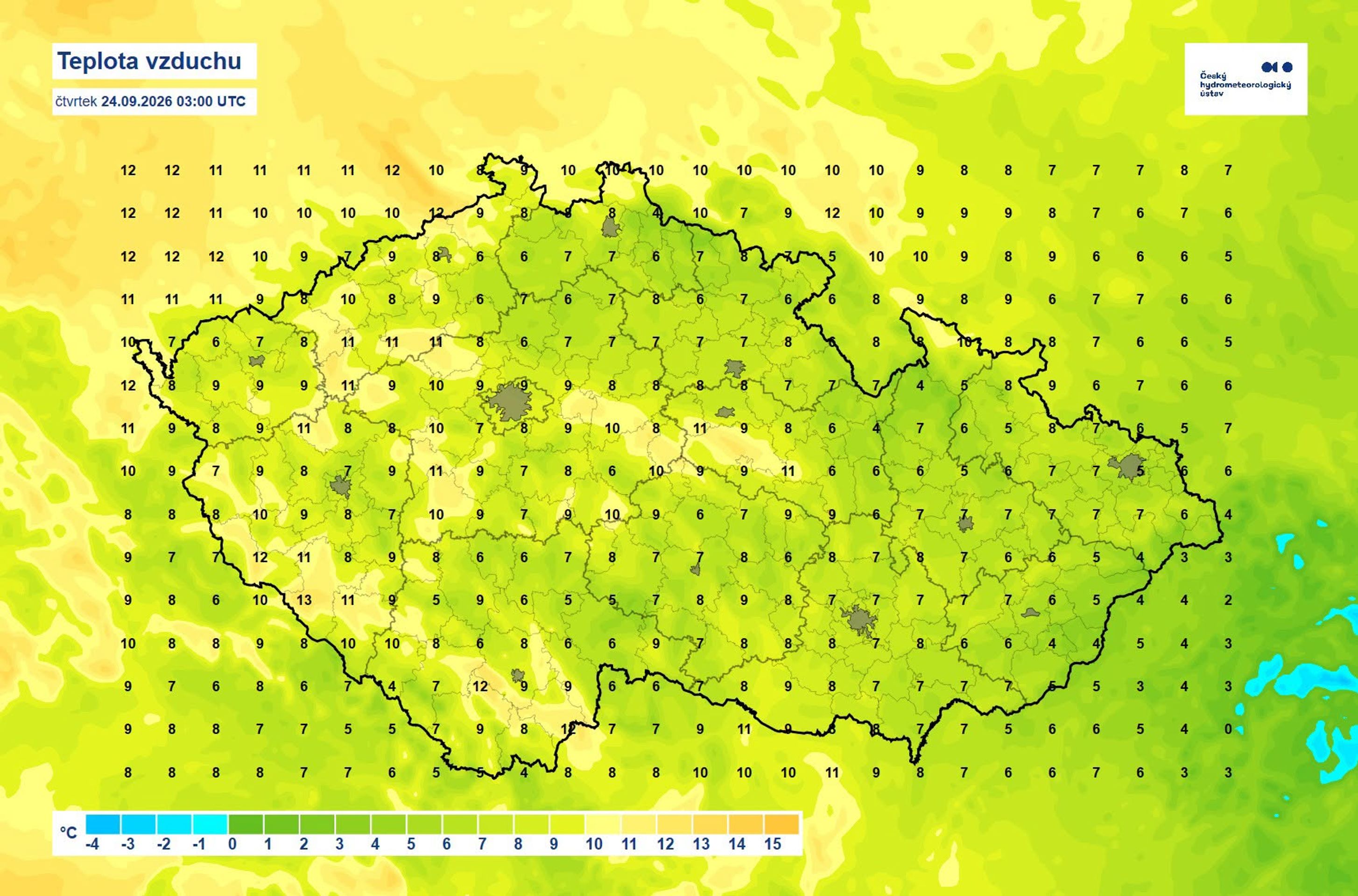 Teplota ve čtvrtek 24. 9. 2026 v 9:00 - Počasí (1/3)