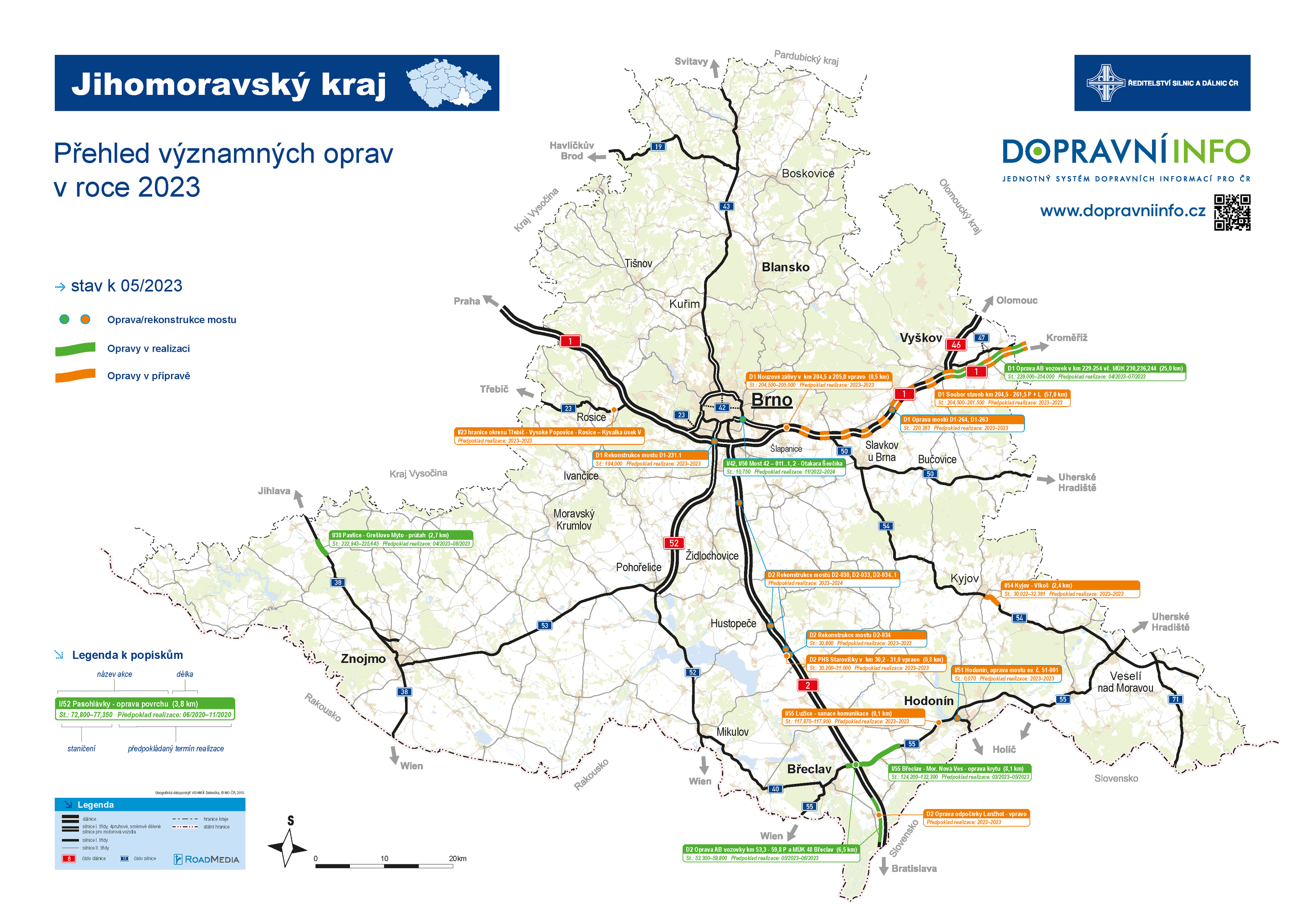 Mapa oprav Jihomoravský kraj - Mapa oprav v roce 2023 (11/14)