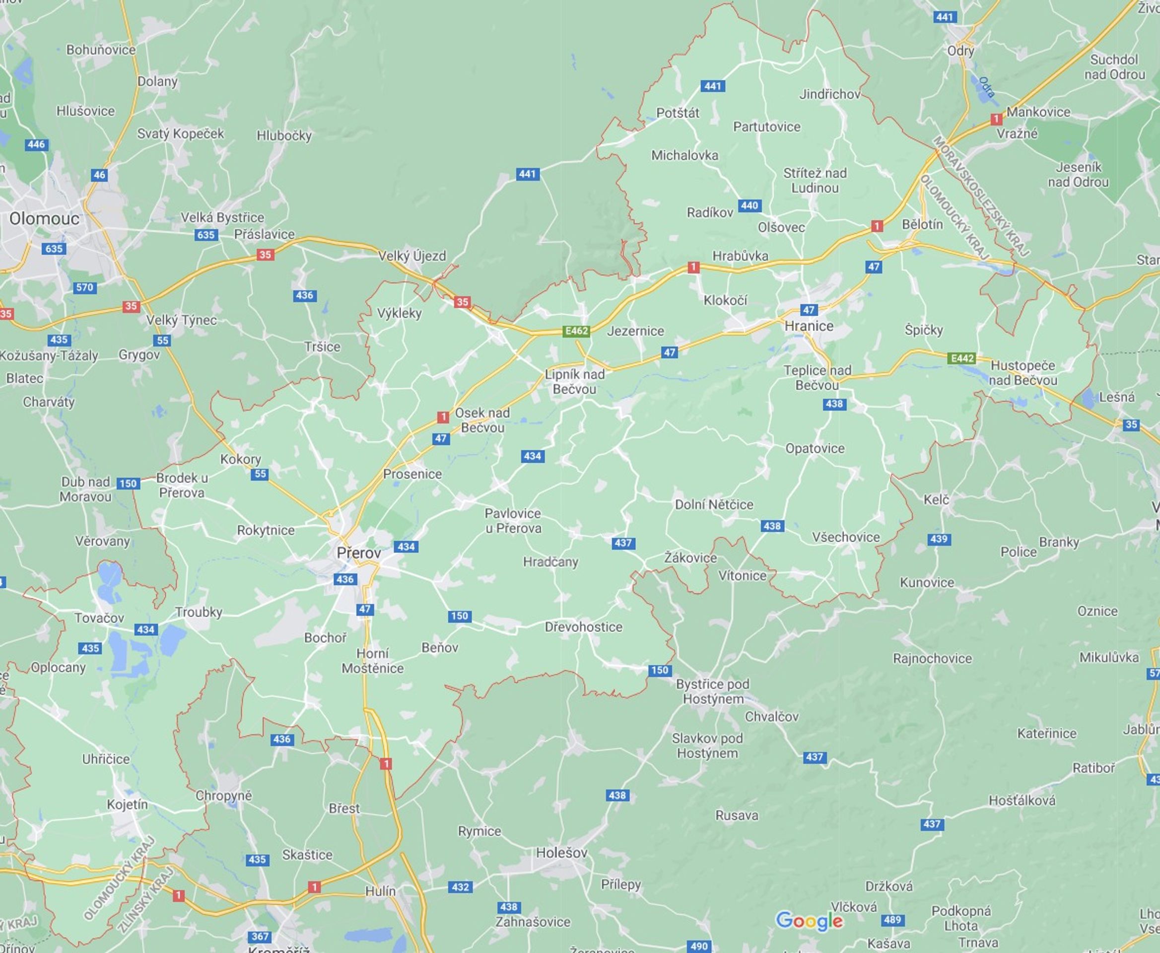 Olomoucký kraj - okres Přerov - GALERIE: Mapy okresů v Olomouckém kraji (2/5)