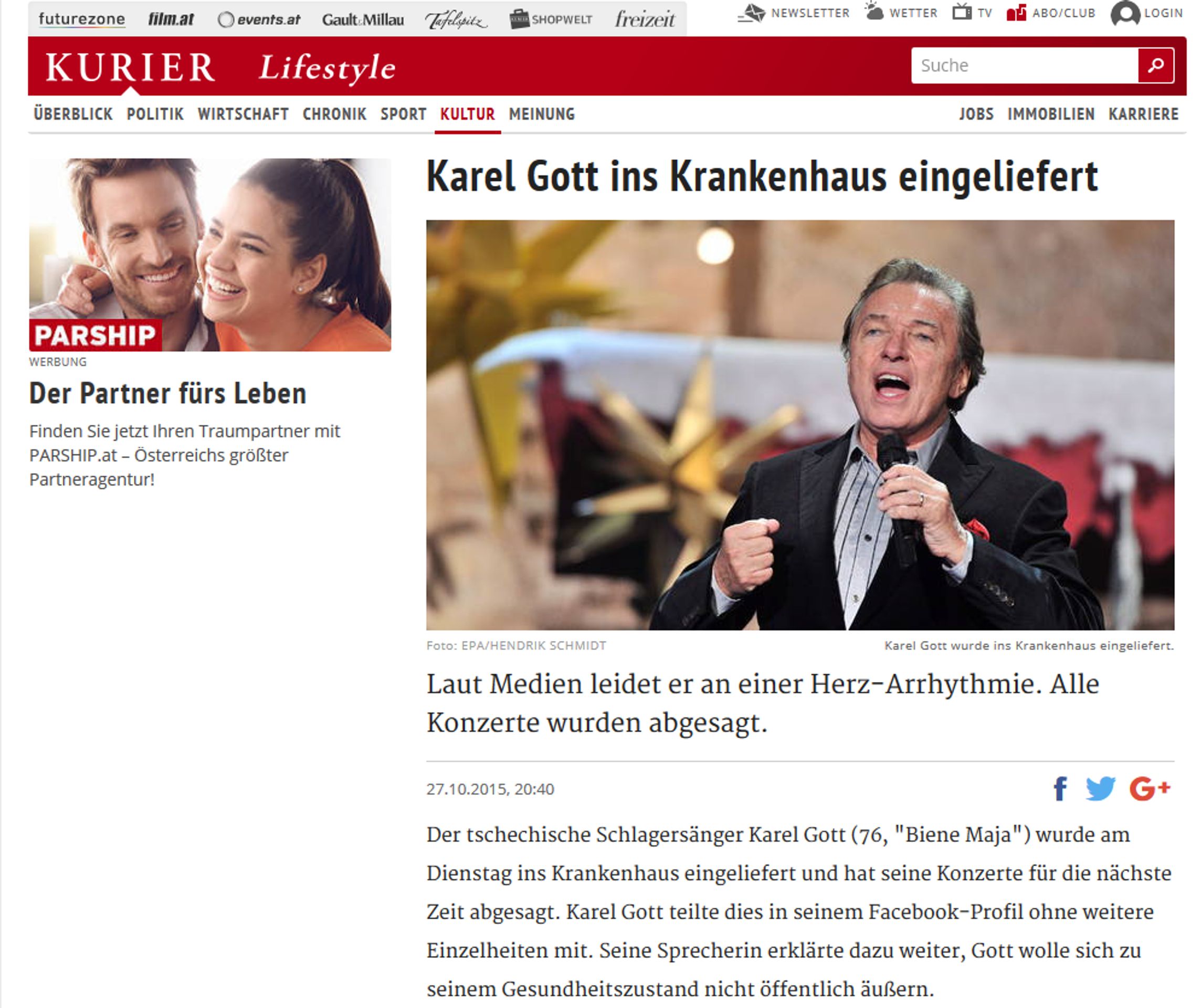 Karel Gott v Kurieru - GALERIE: Zahraniční weby o zdravotním stavu Karla Gotta (2/7)