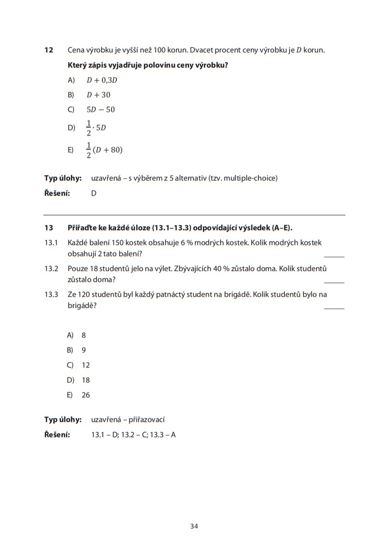 Příklady testů - matematika - 8 - GALERIE: Příklady testů k přijímačkám z matematiky (8/9)