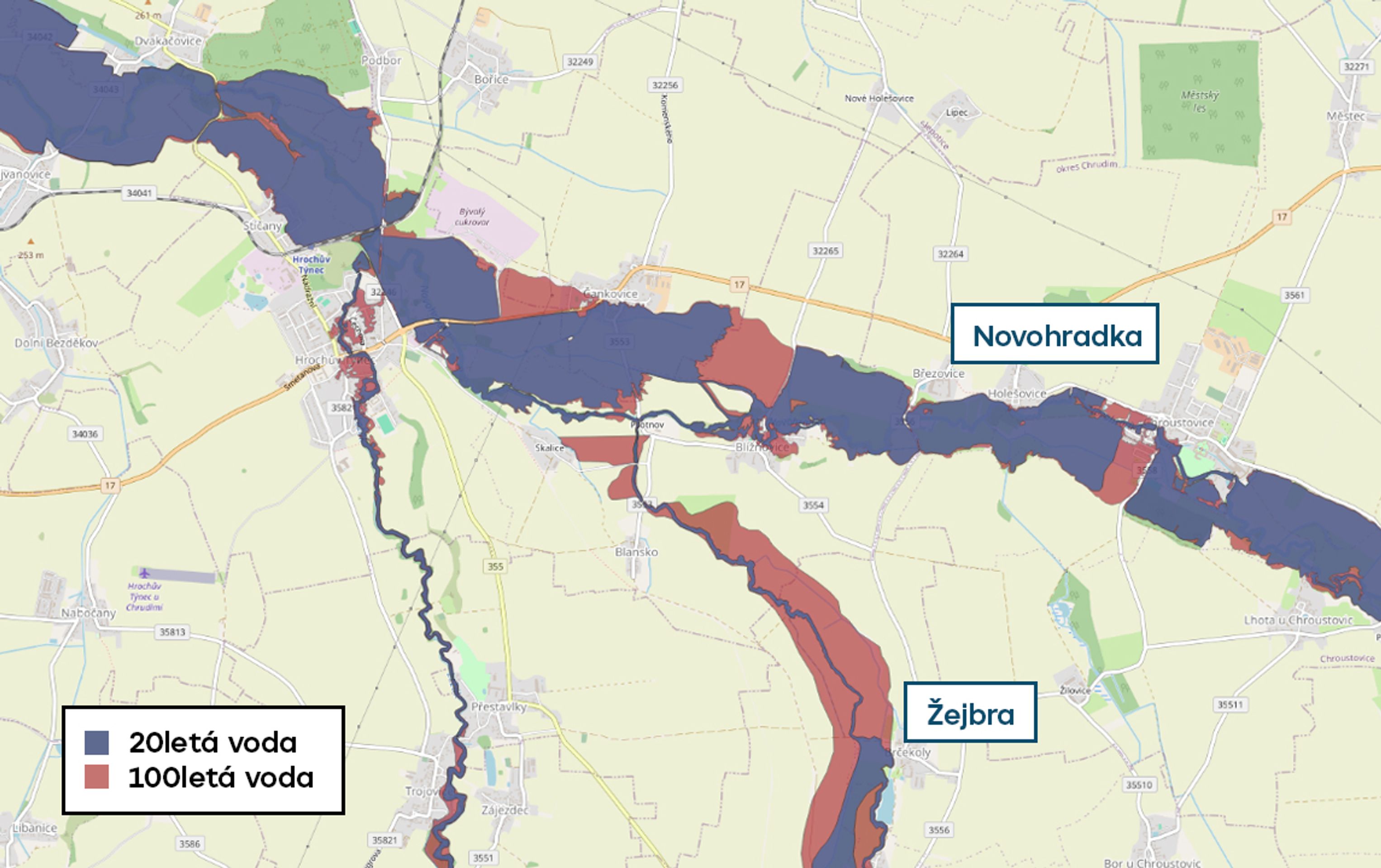 Povodňové mapy - Novohradka - 20letá a 100letá voda (6/20)