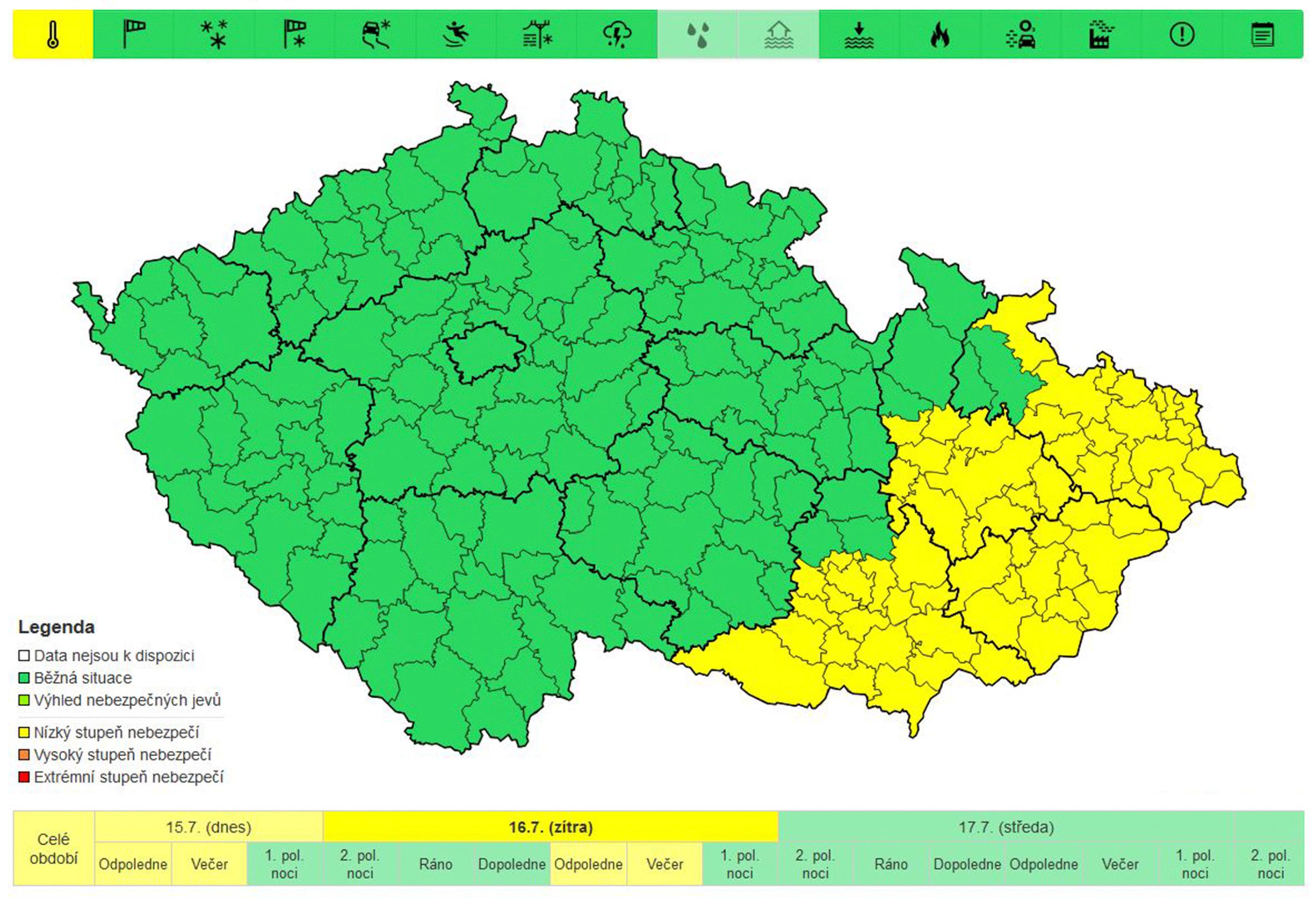 Výstraha před vedry 16. 7. 2024 - Výstrahy ČHMÚ (2/3)