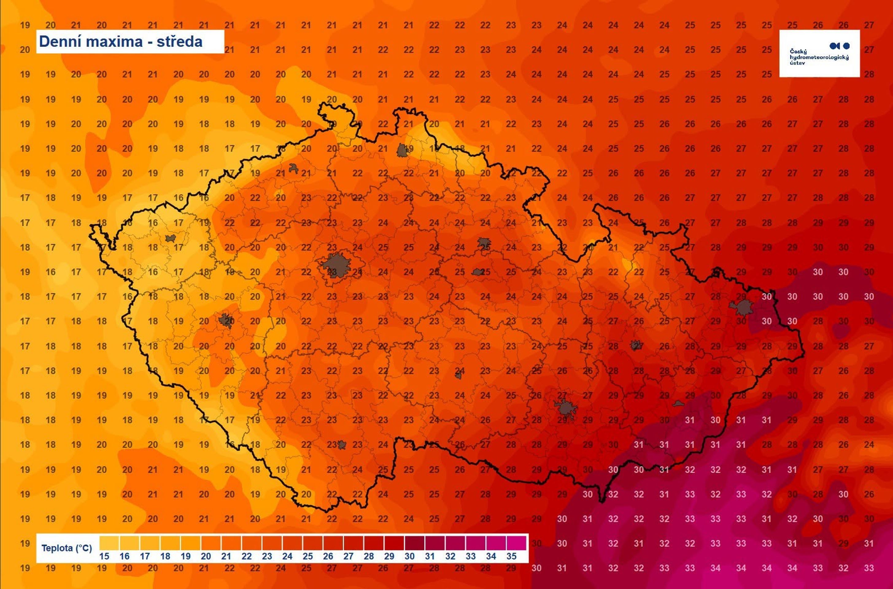 Denní maxima – středa - Mapy ČHMÚ (1/3)