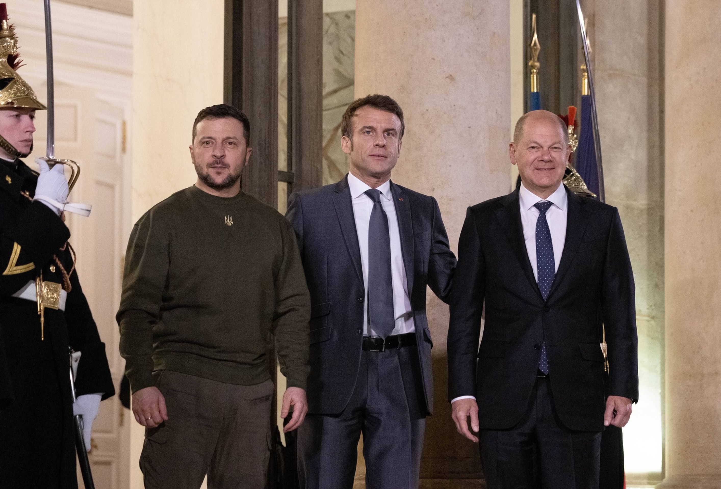 Volodymyr Zelenskyj Emmanuel Macron Olaf Scholze 8. 2. 2023 - Setkání Volodymyra Zelenského (5/5)