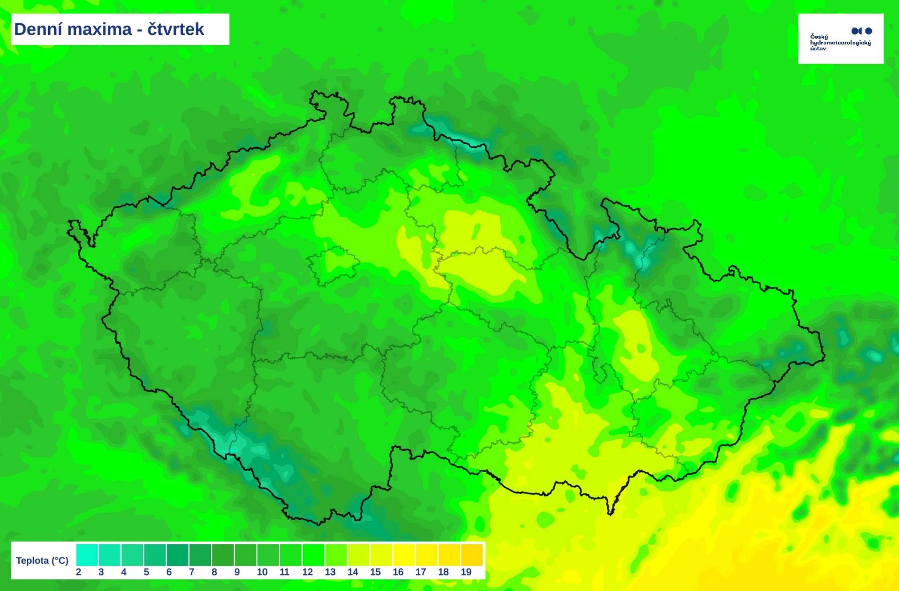 Denní maxima - čtvrtek 27. 3. 2025 - V Česku se výrazně oteplí (1/3)