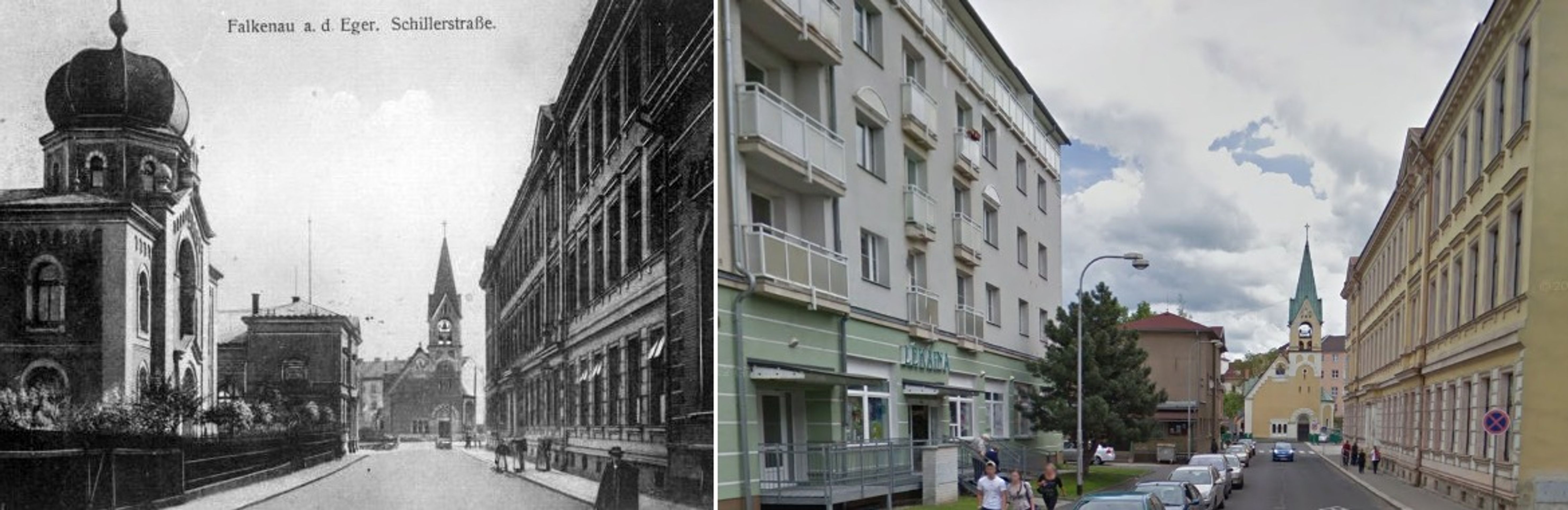 Historické fotky - Karlovarský kraj - Sokolov, Židovská synagoga - GALERIE: Karlovarsko dříve a dnes (4/24)