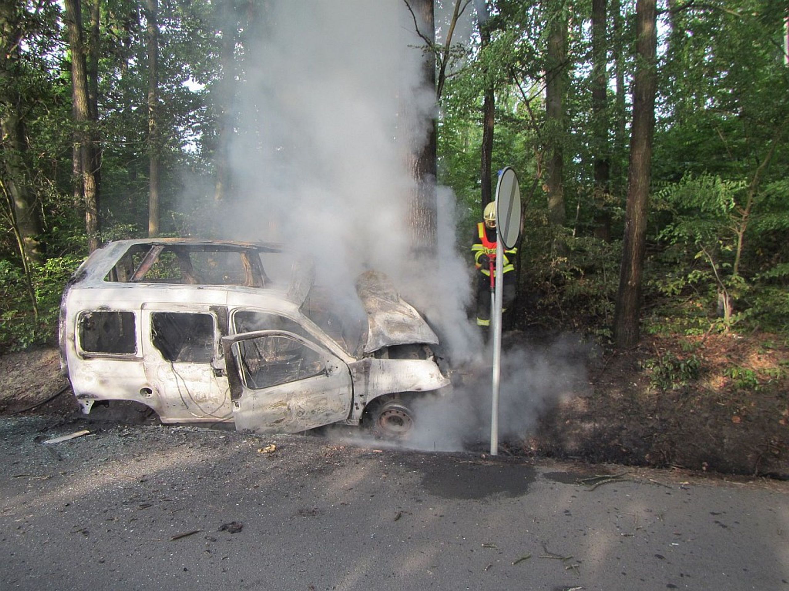 Auto začalo po nárazu do stromu hořet - GALERIE: Auto začalo po nárazu do stromu hořet (3/3)