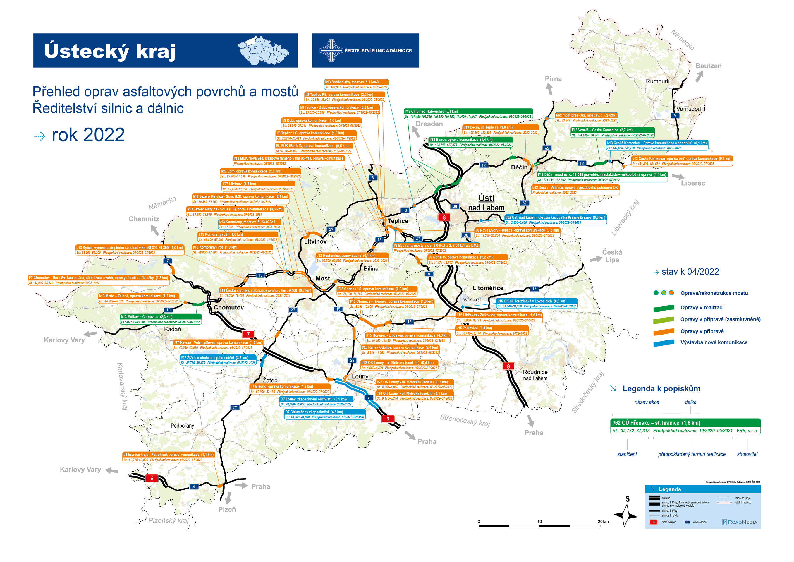 Mapa oprav - Ústecký kraj - Mapy oprav silnic v roce 2022 (5/13)