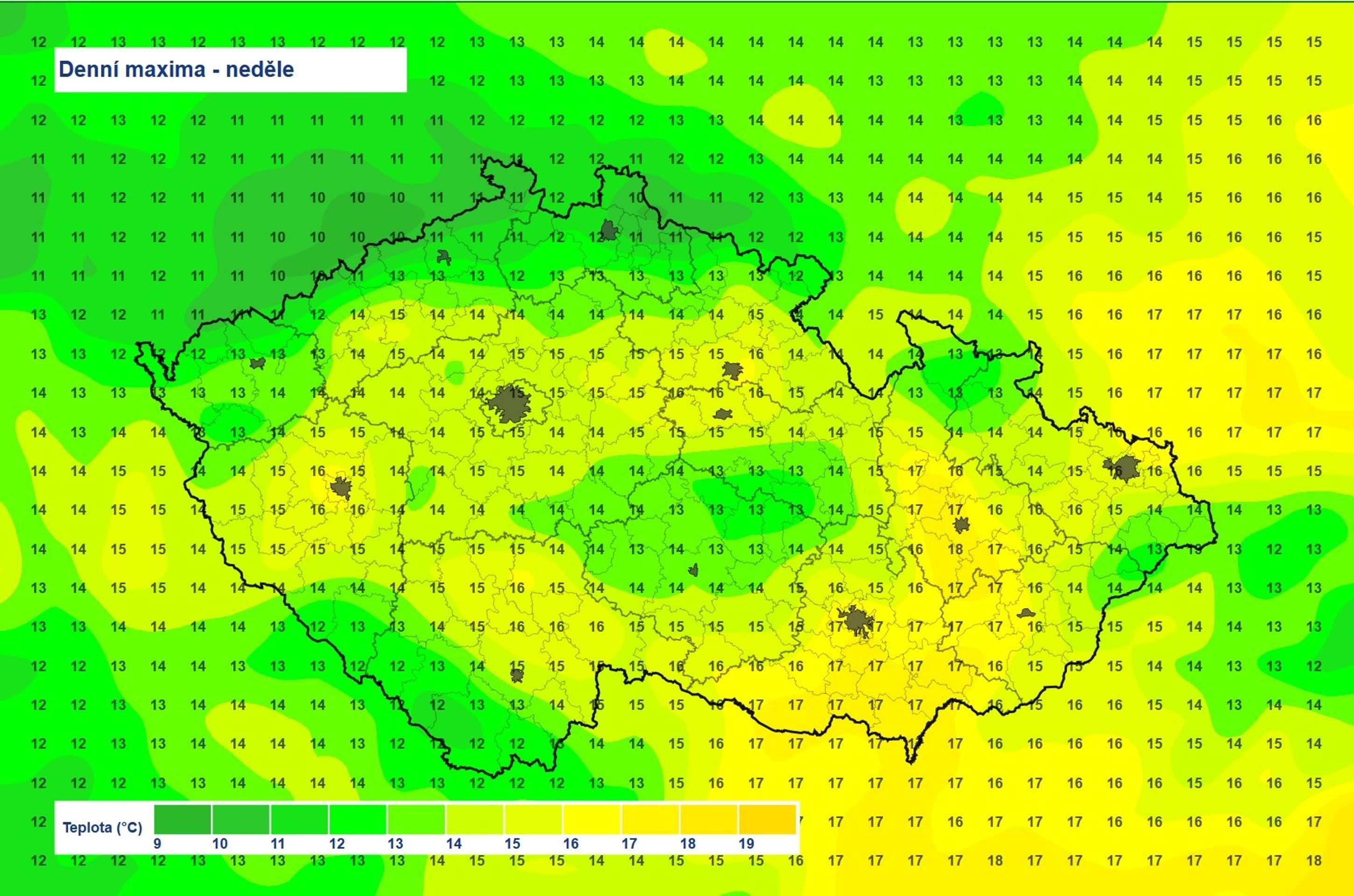Denní maxima – neděle 4. 5. 2025 - Předpověď počasí (3/3)