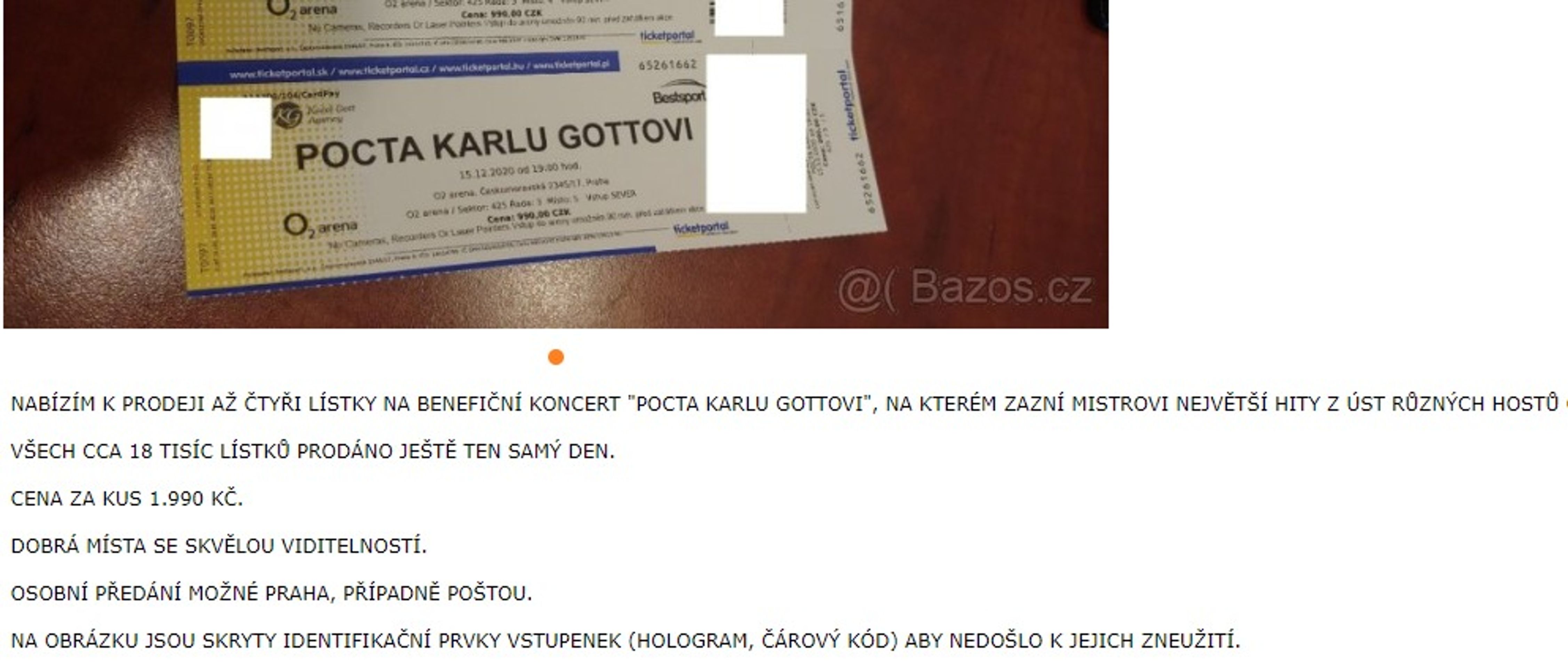 předražené vstupenky na vzpomínkový koncert Karla Gotta - 2 - GALERIE: Předražené vstupenky (2/3)