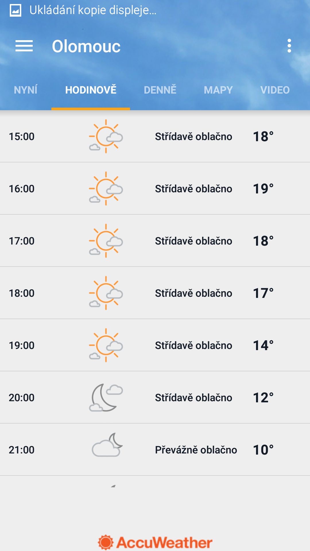 Aplikace pro předpověď počasí Accuweather - hodinová předpověď - GALERIE: Aplikace pro předpověď počasí Accuweather (3/6)