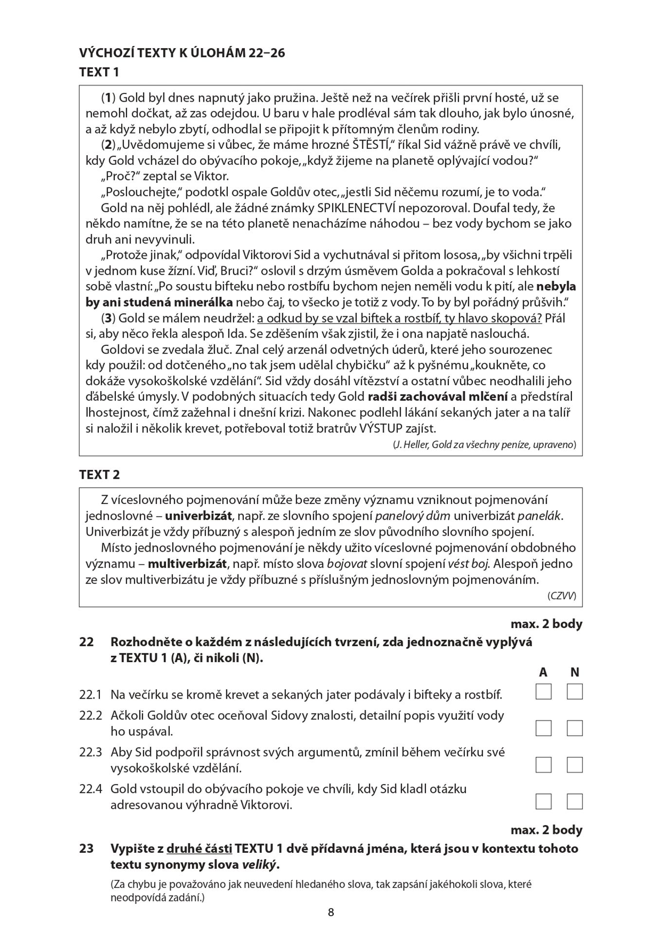 Didaktický test z českého jazyka 2025 (8) - Didaktický test z českého jazyka 2025 (8/11)