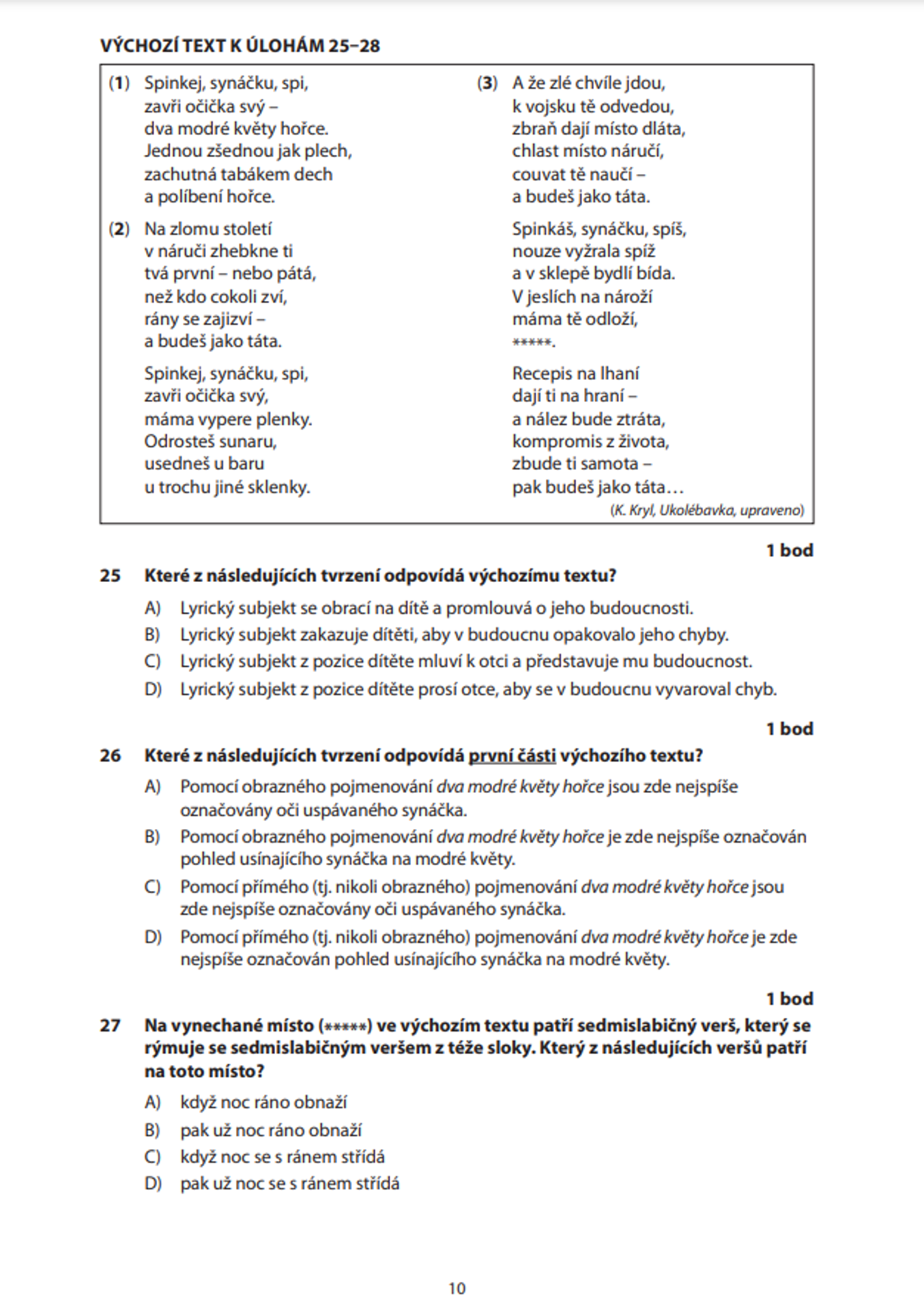 Maturita z češtiny 9 - Zadání didaktického testu z českého jazyka (9/11)