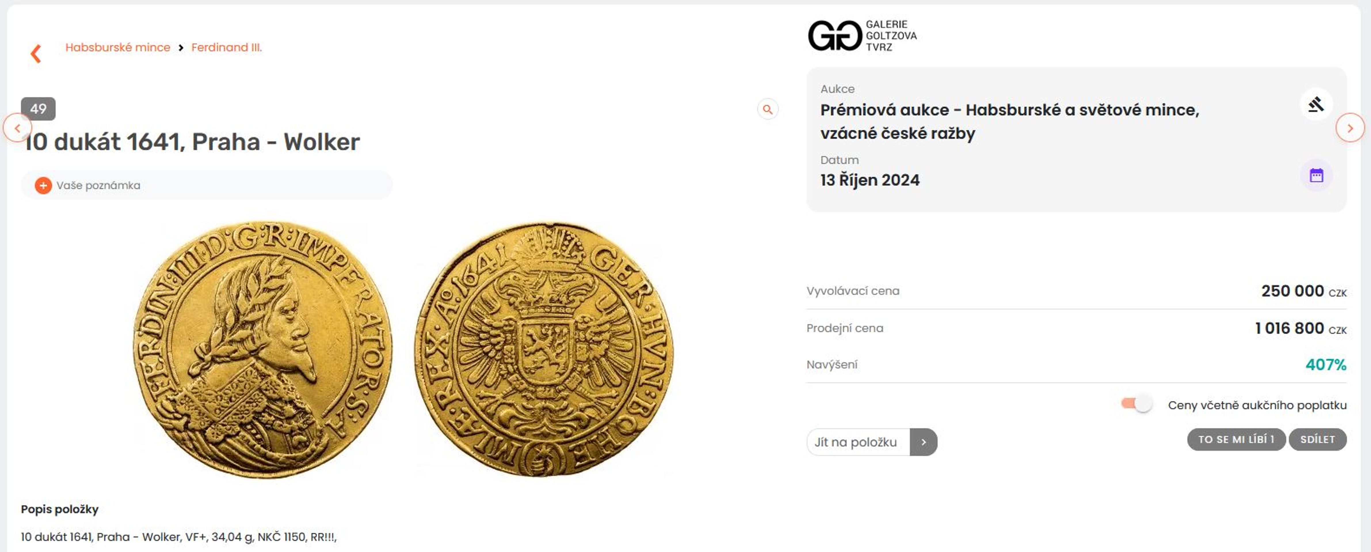 10dukát Ferdinanda II. - Aukce mincí (13/23)