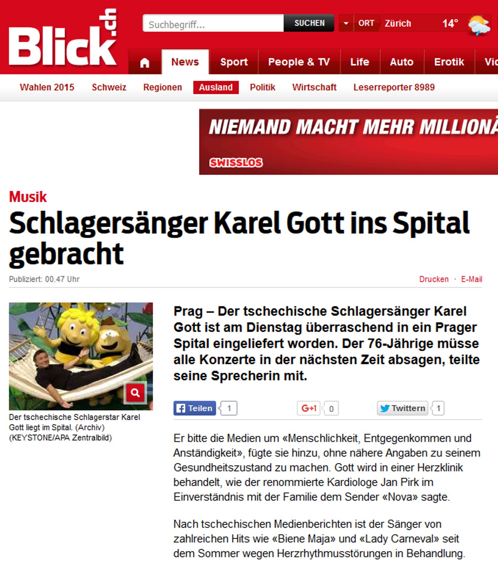 Karel Gott v Blicku - GALERIE: Zahraniční weby o zdravotním stavu Karla Gotta (7/7)