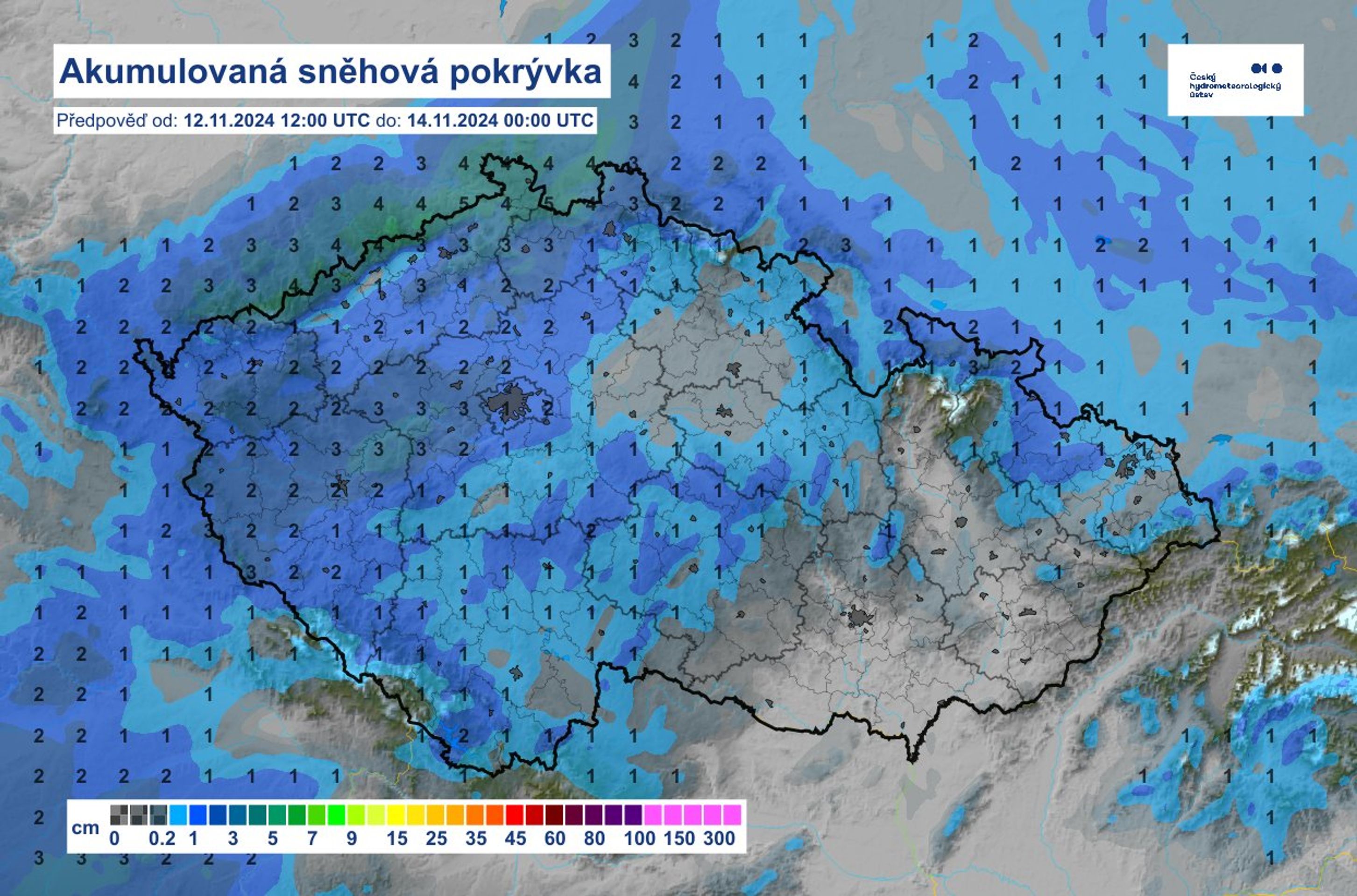 Akumulovaná sněhová pokrývka 13. 11. 2024 - Předpověď počasí (1/6)