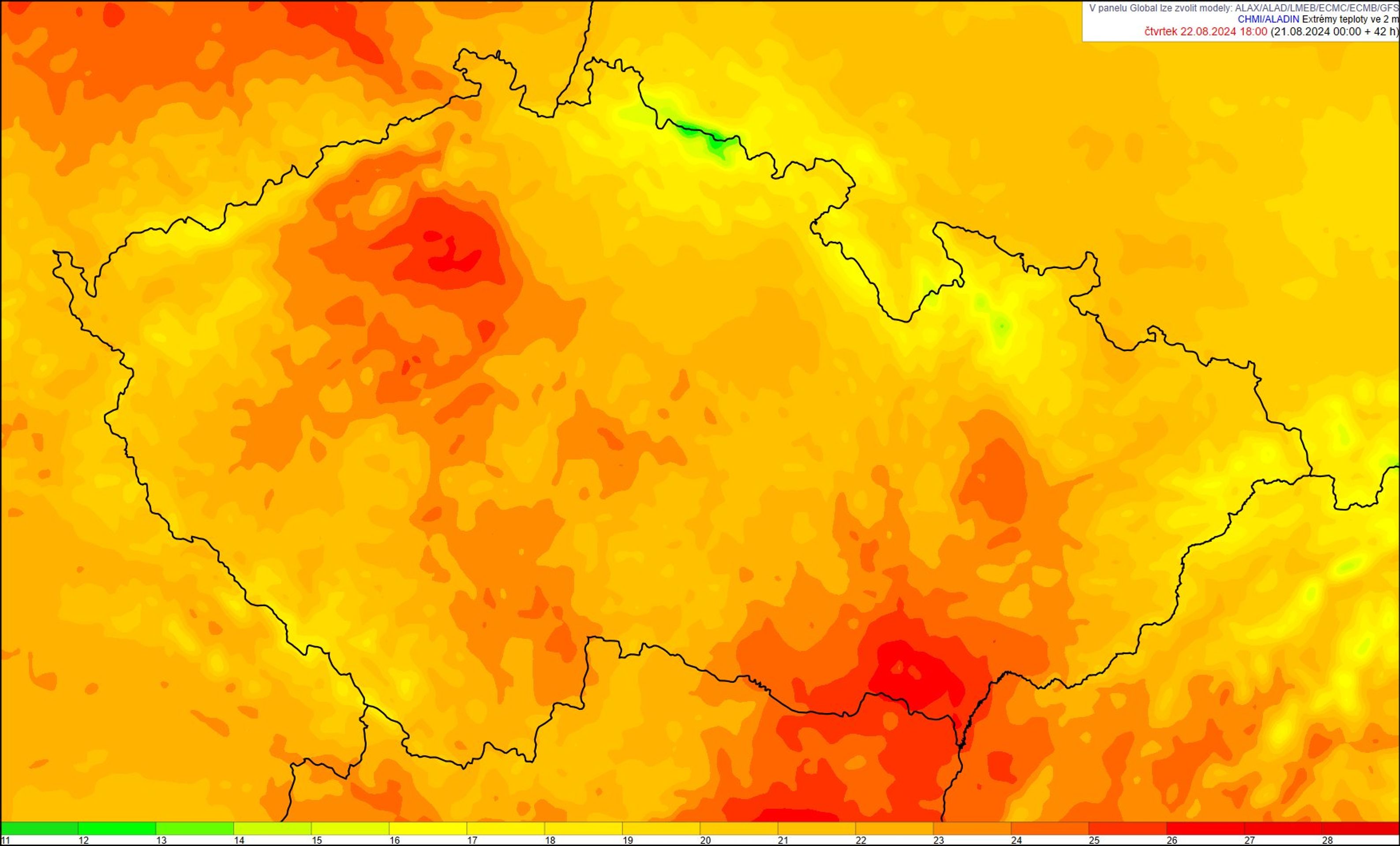 Nejvyšší teploty ve čtvrtek 22. srpna - Teploty od čtvrtka 22. do soboty 24. srpna (1/3)