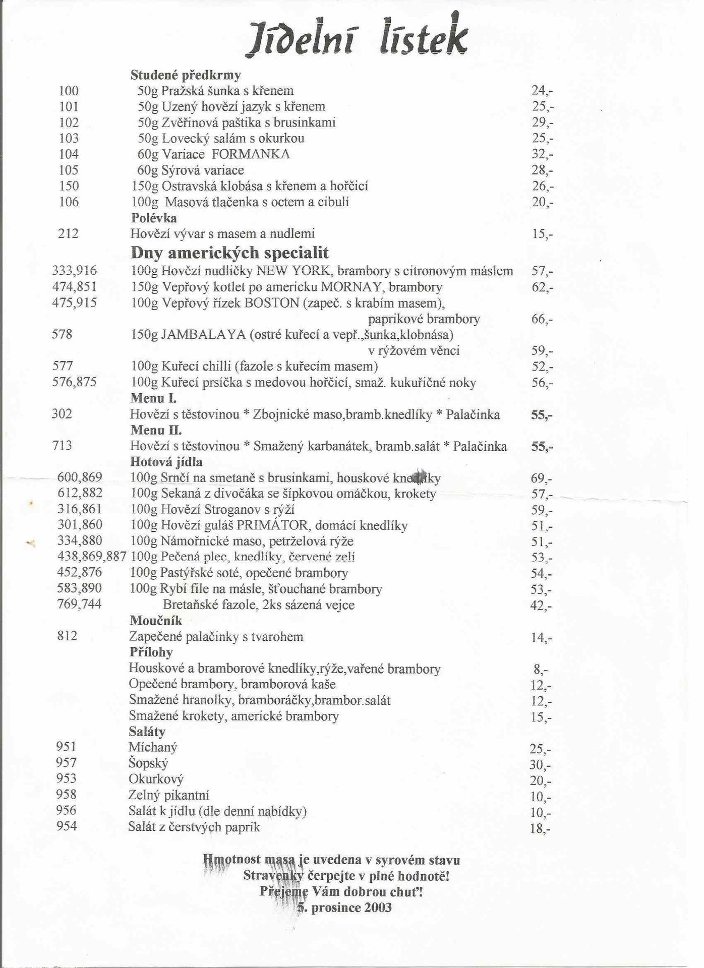 Dřívější jídelníčky - 2 - GALERIE: Jídelní menu (5/6)