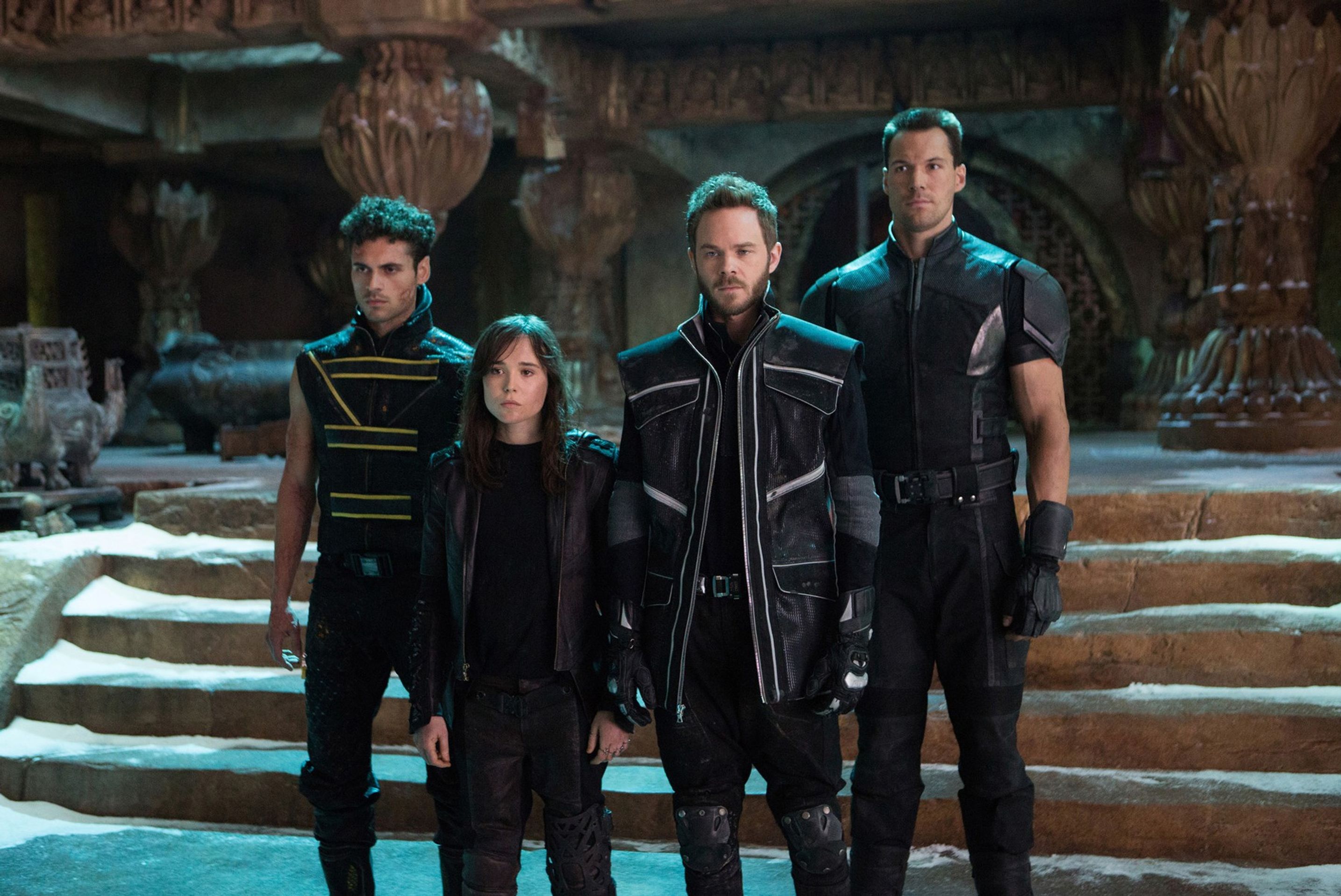 Zleva Adan Canto, Ellen Page, Shawn Ashmore a Daniel Cudmore ve filmu X-Men Budoucí minulost, 2014 - Herec Adan Canto (3/4)