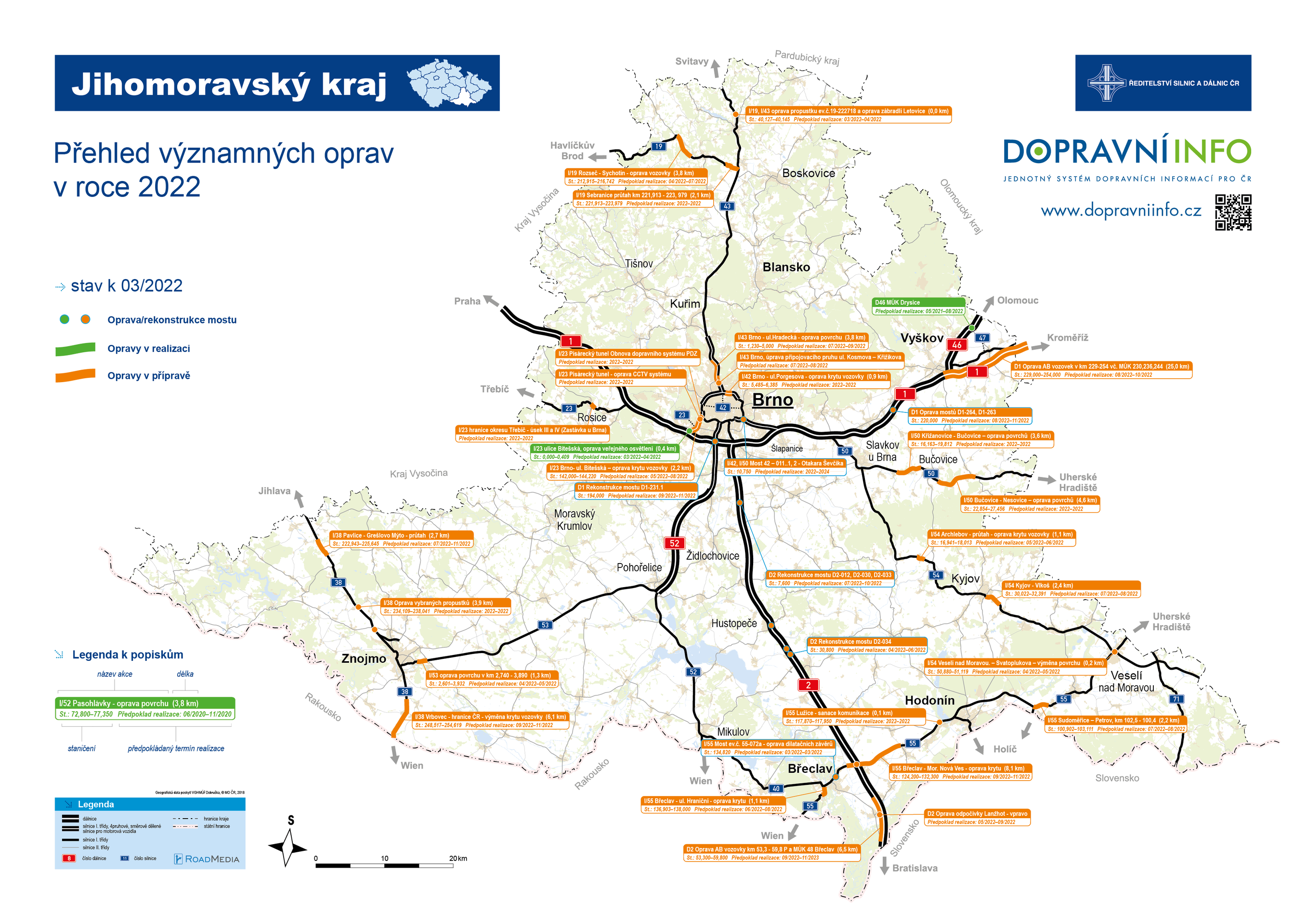 Mapa oprav - Jihomoravský kraj - Mapy oprav silnic v roce 2022 (10/13)