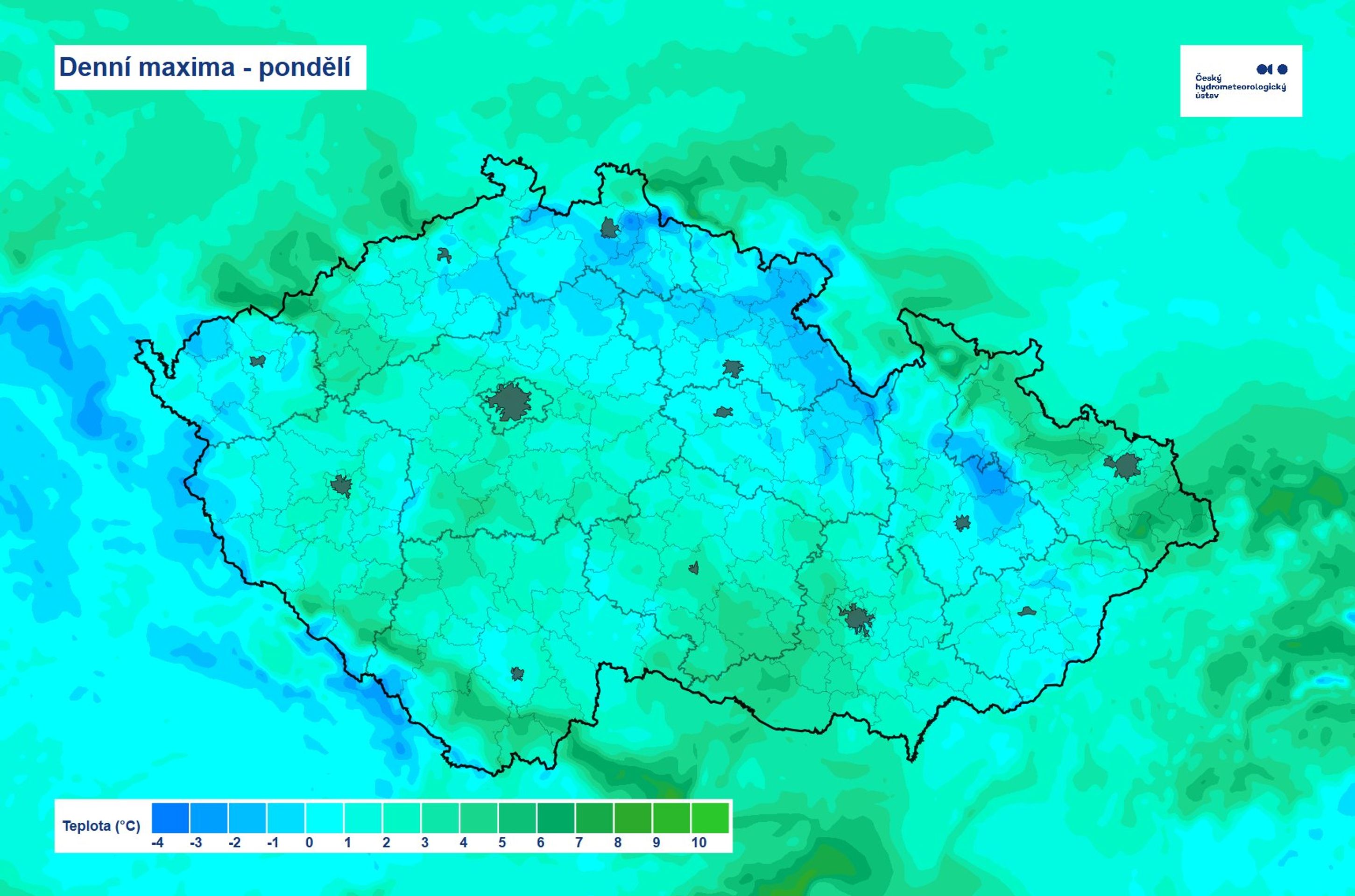Maximální teploty v pondělí 30. prosince 2024 - Počasí v pondělí 30. a úterý 31. prosince 2024 (1/4)