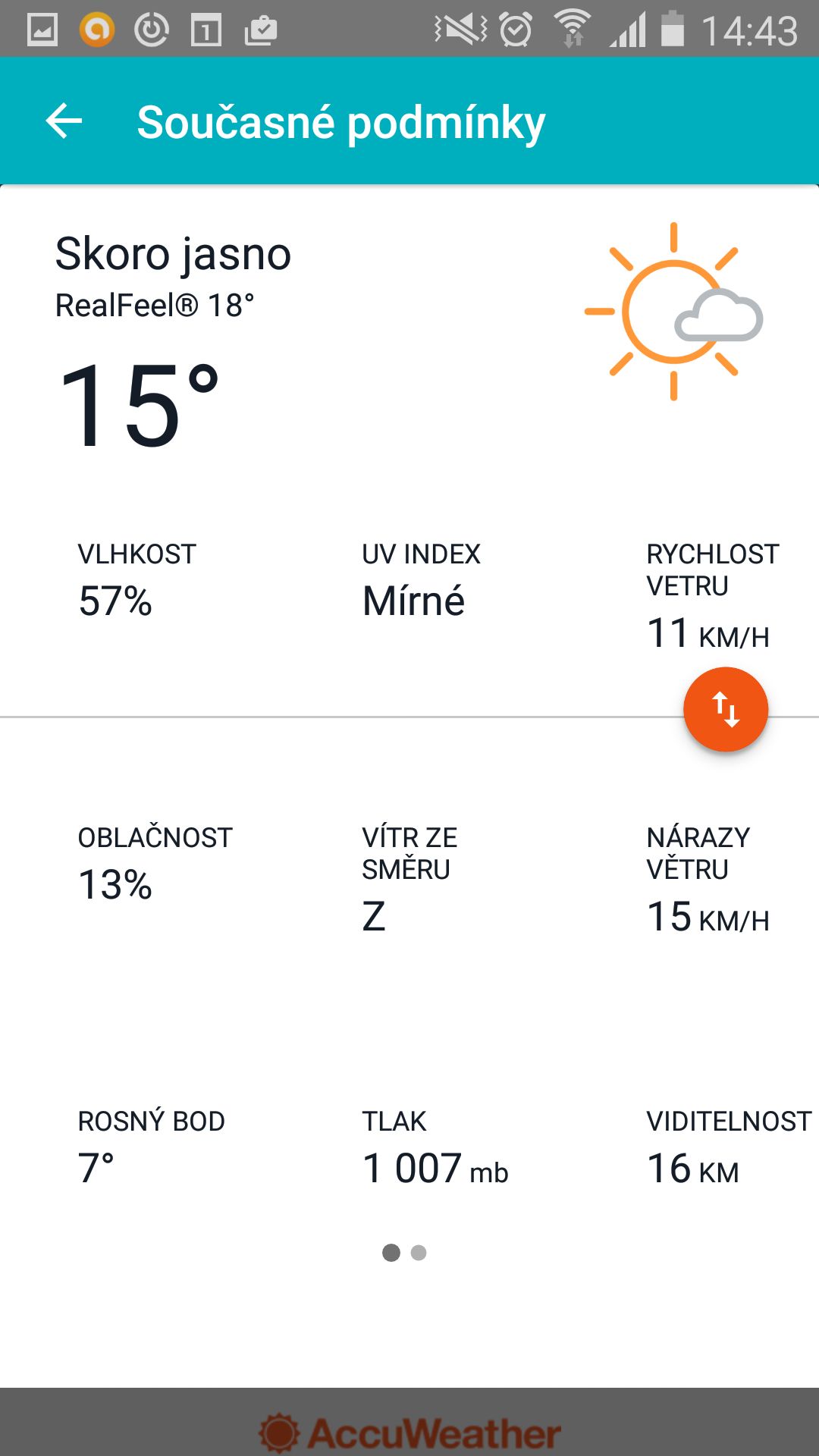 Aplikace pro předpověď počasí Accuweather - současné detailní podmínky - GALERIE: Aplikace pro předpověď počasí Accuweather (5/6)