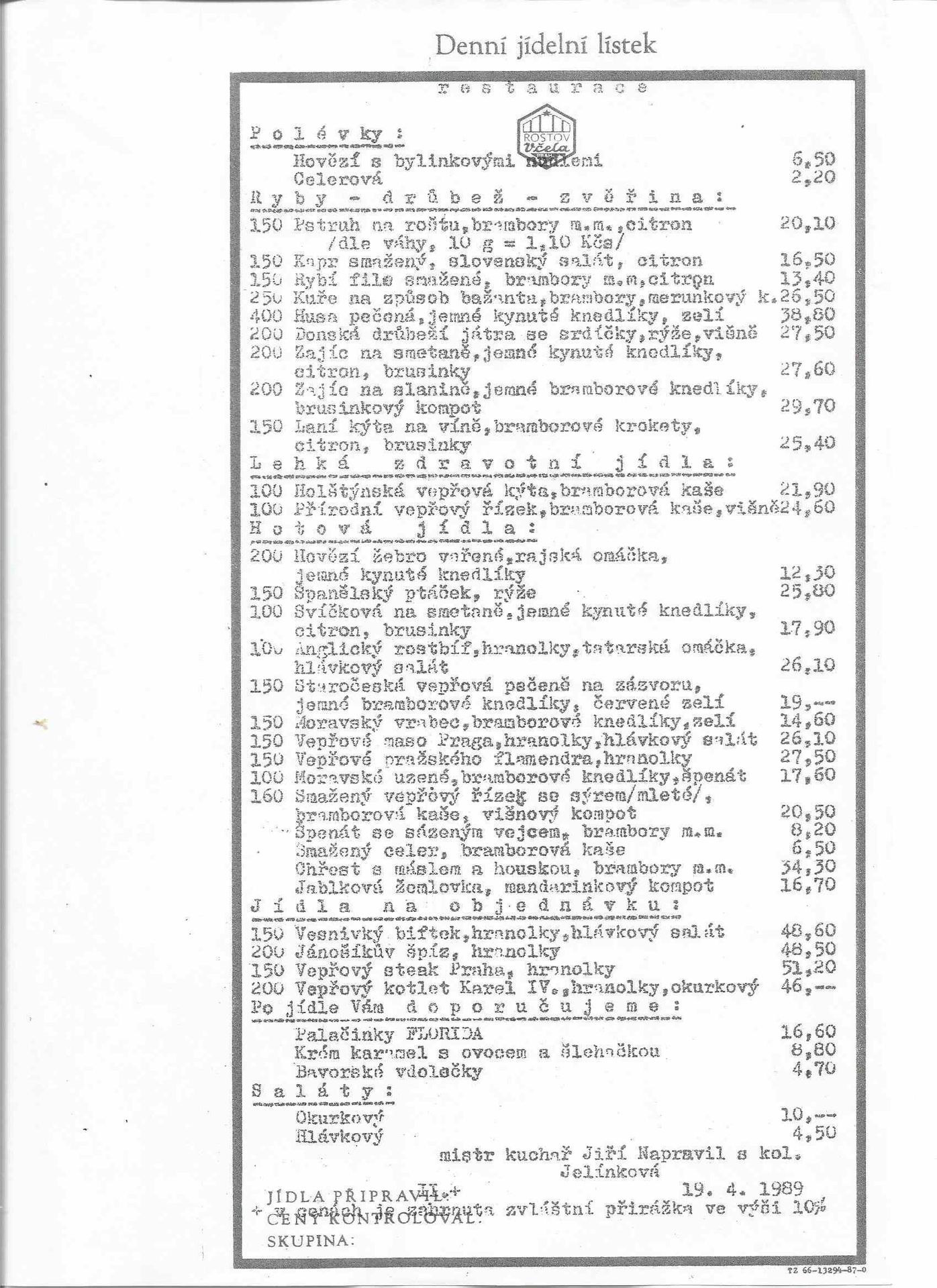Dřívější jídelníčky - 3 - GALERIE: Jídelní menu (4/6)