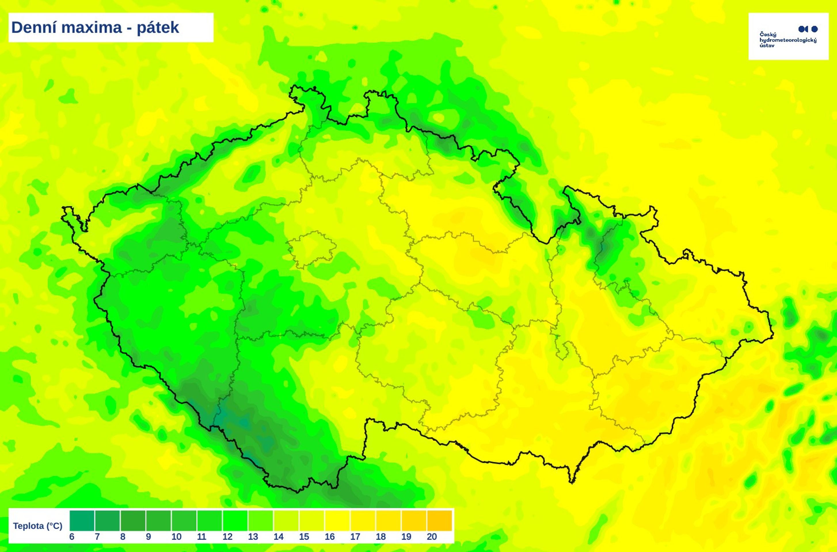 Denní maxima - pátek 28. 3. 2025 - V Česku se výrazně oteplí (2/3)
