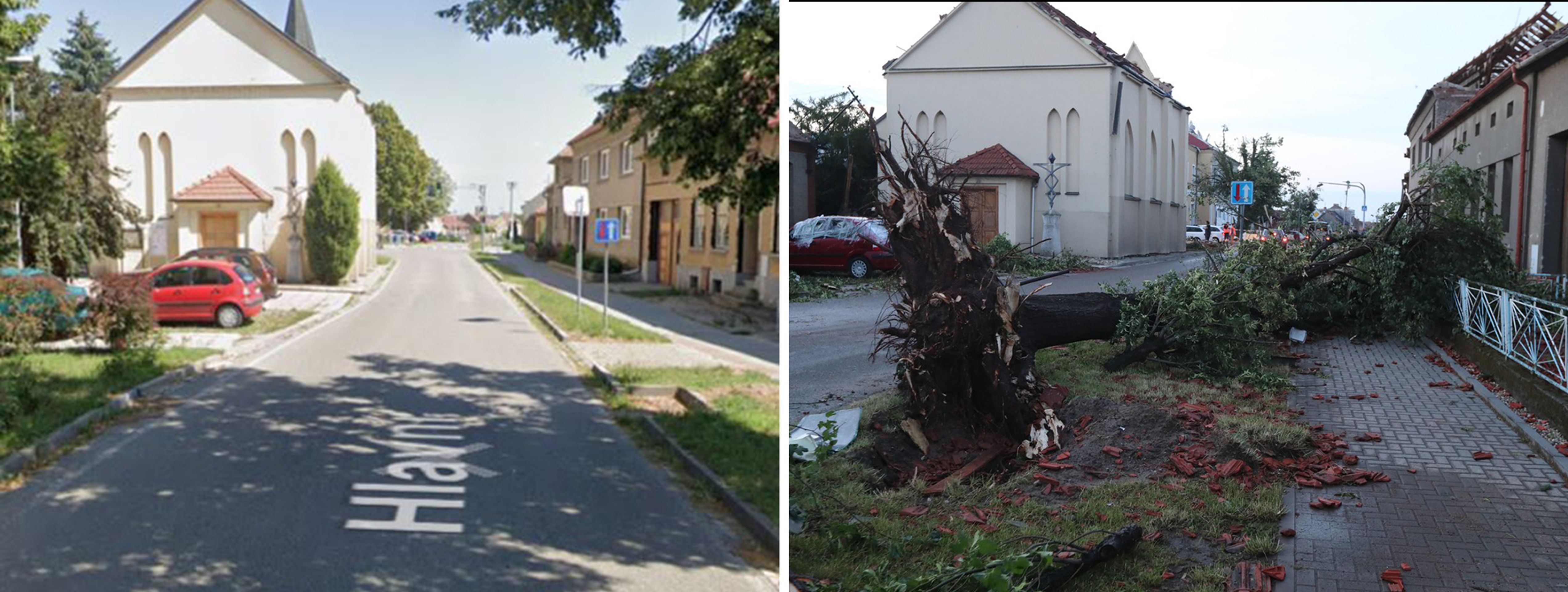 Srovnání - Tornádem zničená místa: Obec Hrušky - GALERIE: Srovnání - Tornádem zničená místa (12/13)