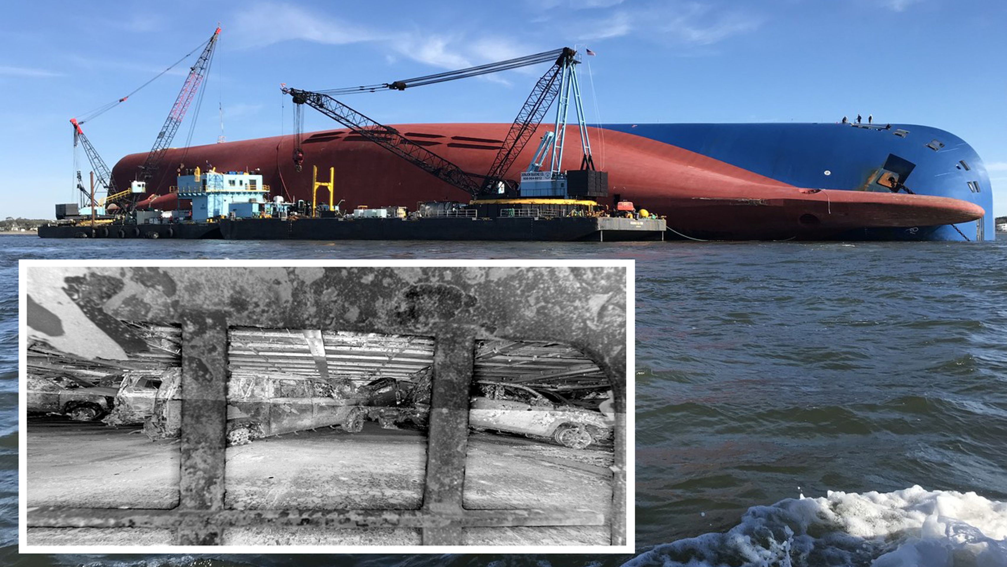 Převrácená loď je plná aut - Fotogalerie: Fascinující pohled do útrob ztroskotané lodi (18/19)