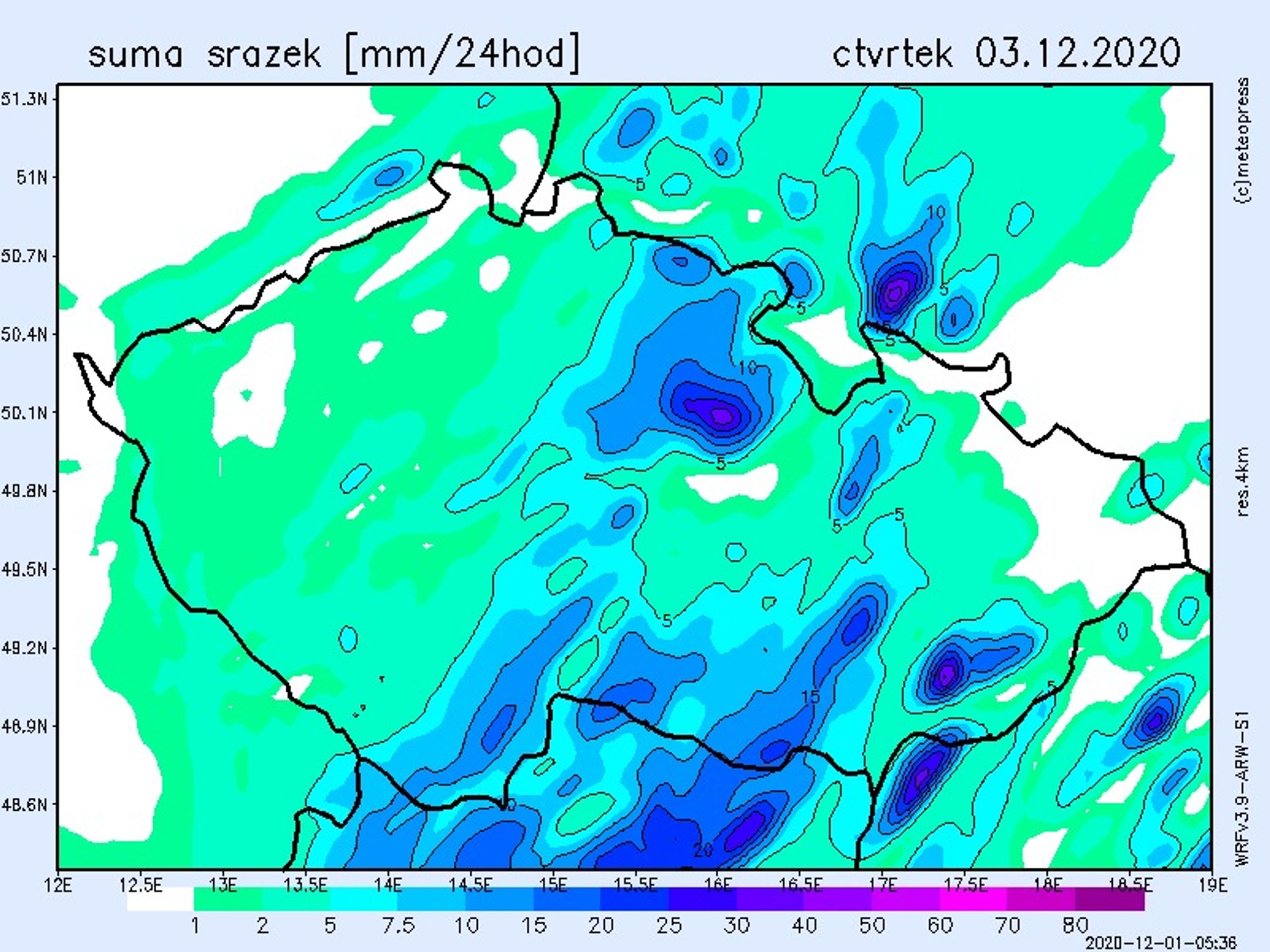 Počasí 1.12.2020 - 7 - GALERIE: mapy předpověď počasí (2/8)