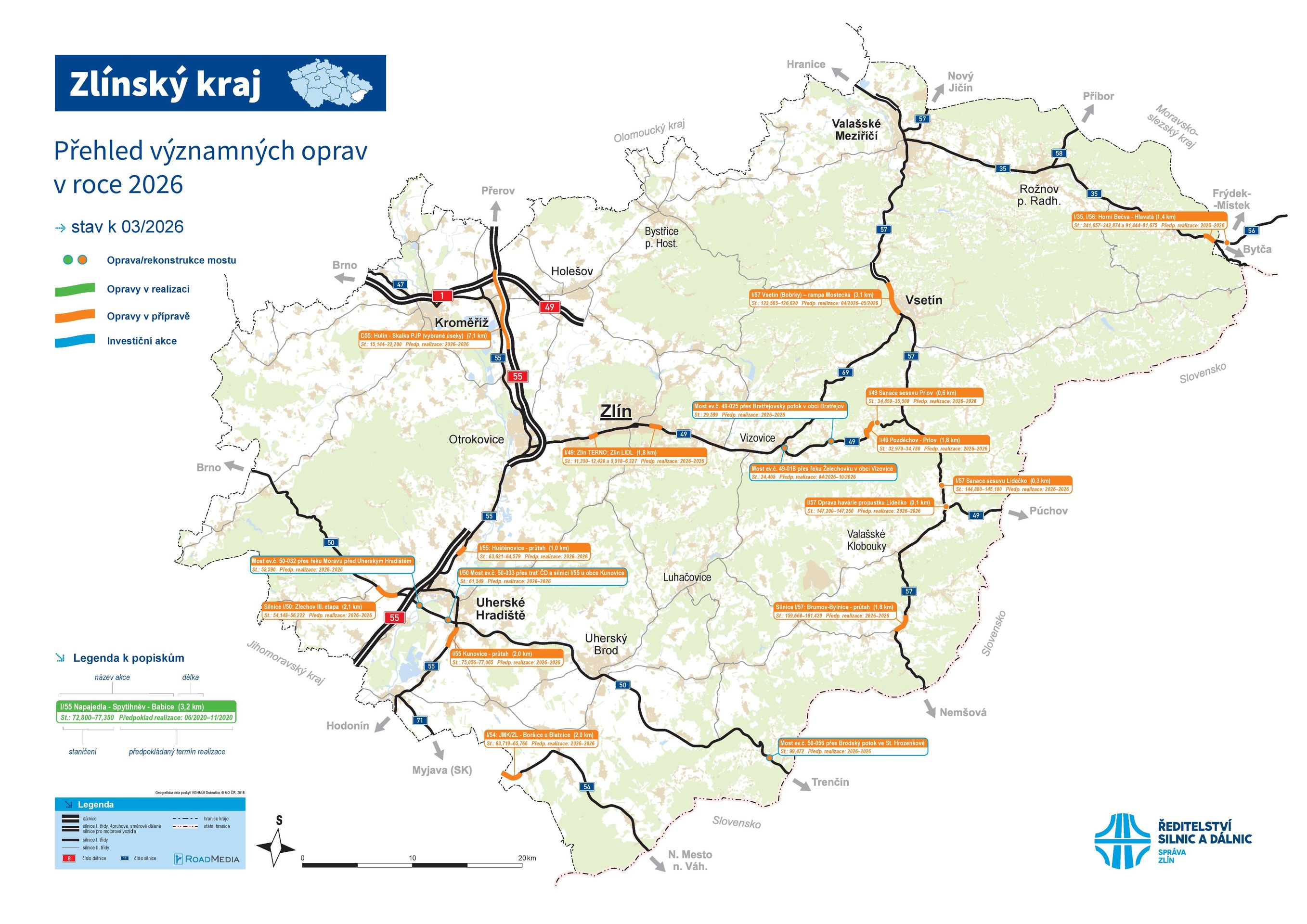 Přehled významných oprav v roce 2026 – Zlínský kraj - Stavby připravované k zahájení a přehled významných oprav v roce 2026 (13/13)