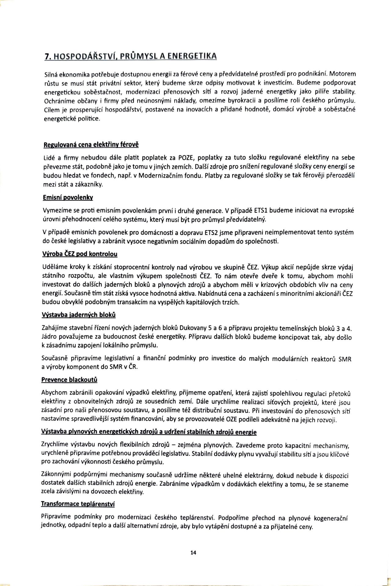 Návrh programového prohlášení vlády ČR – listopad 2025 (14) - Návrh programového prohlášení vlády ČR – listopad 2025 (14/38)