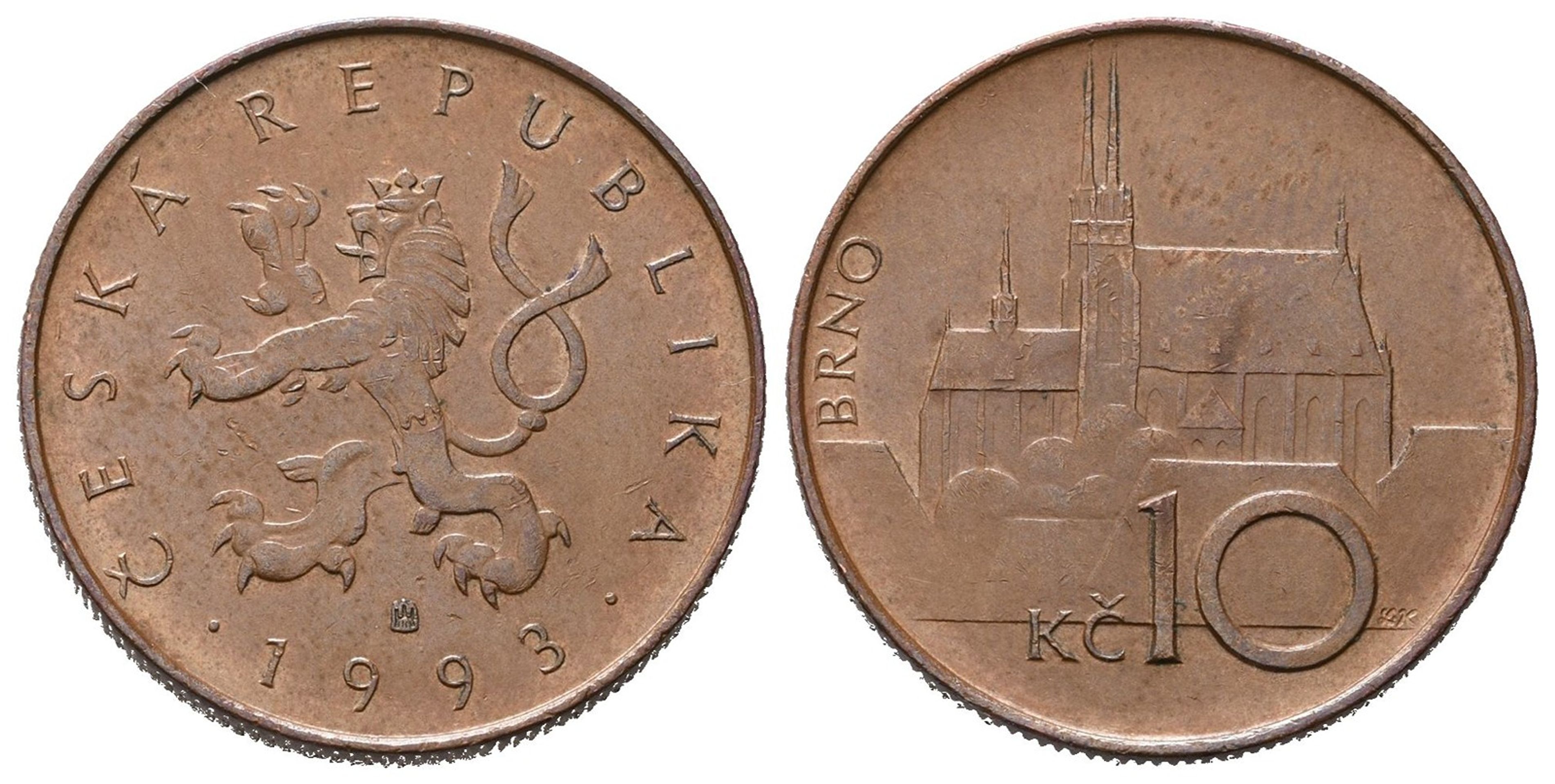ČR, 10koruna, 1993, raženo pouze 1000 ks, vyvolávací cena 150 000 Kč - Aukce mincí a bankovek (1/20)